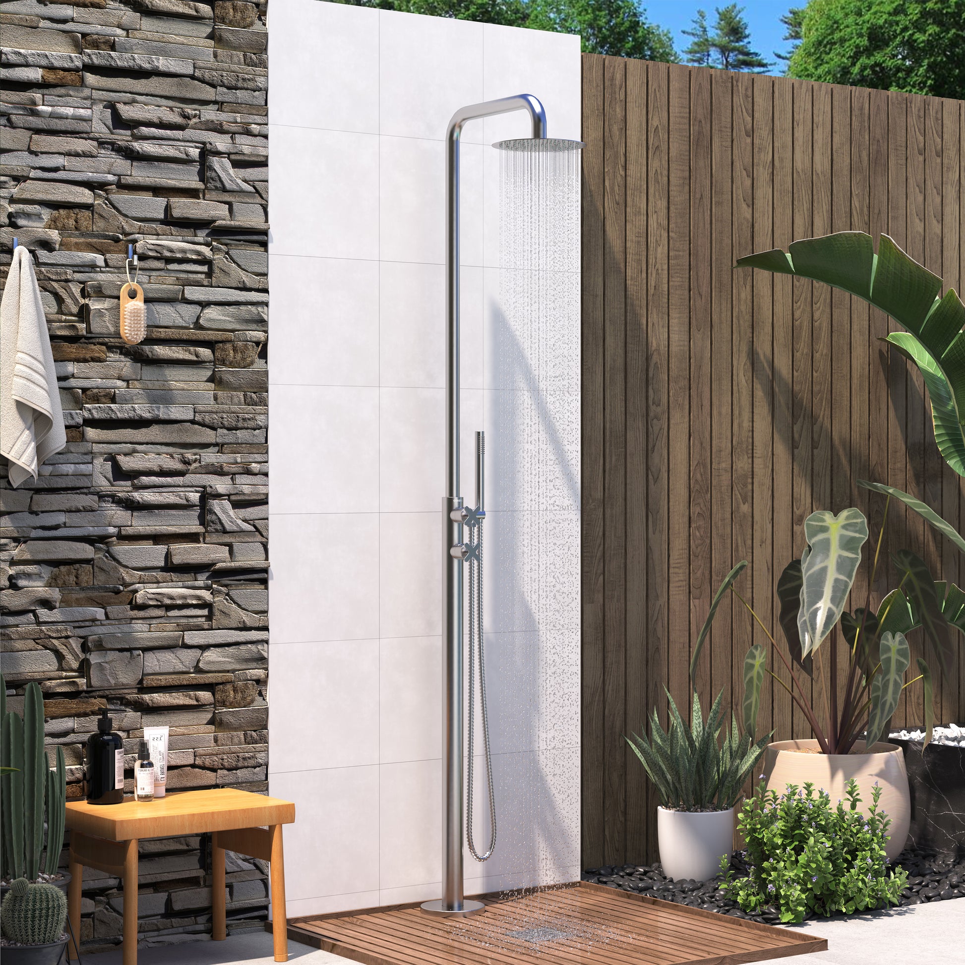 10” Outdoor Shower System with Rainfall Shower and Handheld