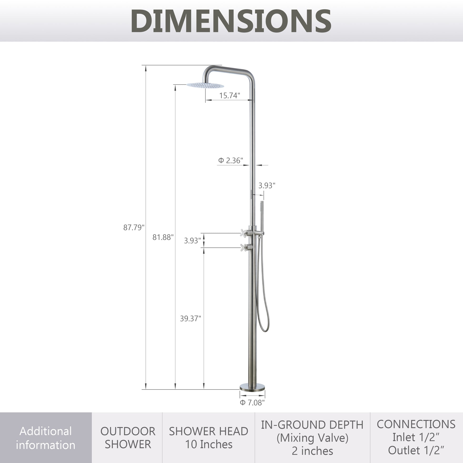 10” Outdoor Shower System with Rainfall Shower and Handheld