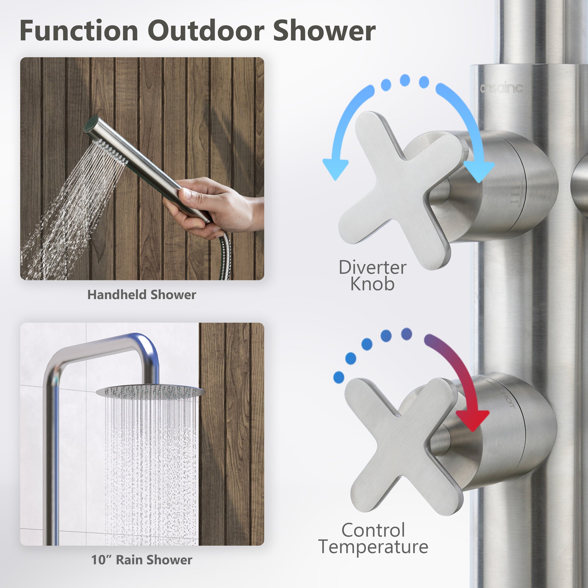 10” Outdoor Shower System with Rainfall Shower and Handheld