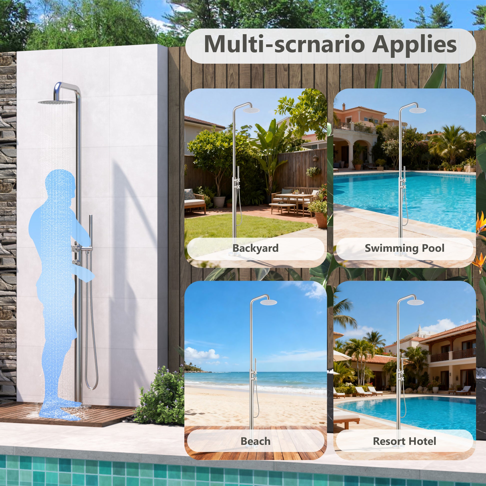 10” Outdoor Shower System with Rainfall Shower and Handheld