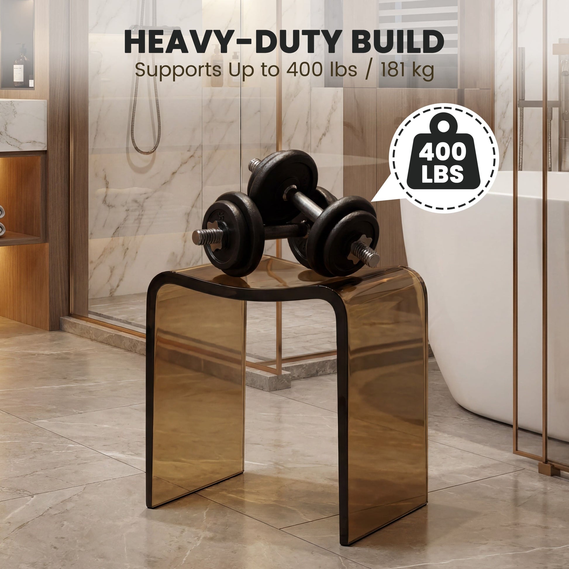 Resin Stone Freestanding Shower Stool with Gently Curved Seat
