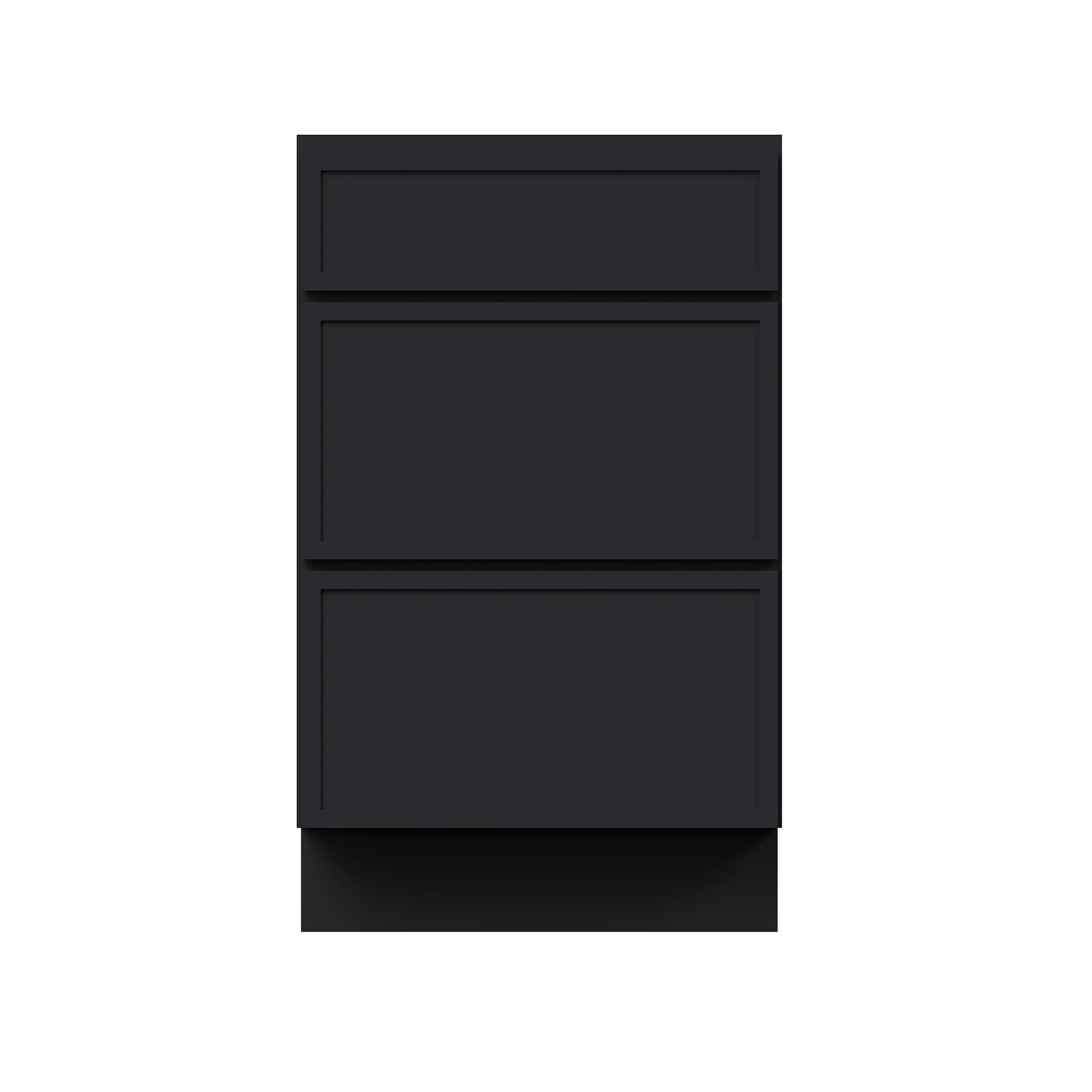 Slim Ebony Black Shaker RTA 12"-36"W x 34.5"H x 24"D 9-Size Drawer Base Cabinet with 3 Drawers