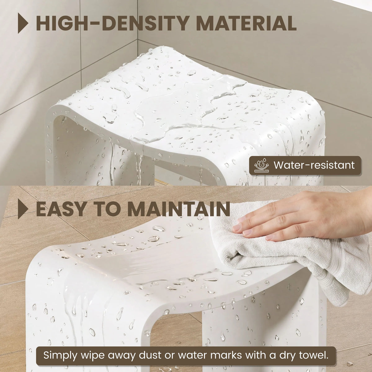 Solid Surface U-Shaped Shower Stool in Matte White / Matte Black