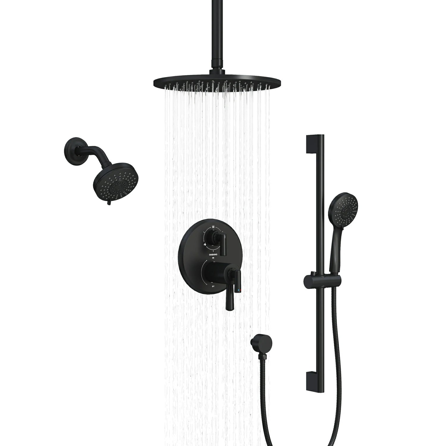10" + 4"  Matte Black 3-Function Thermostatic Shower System with Coaxial Valve