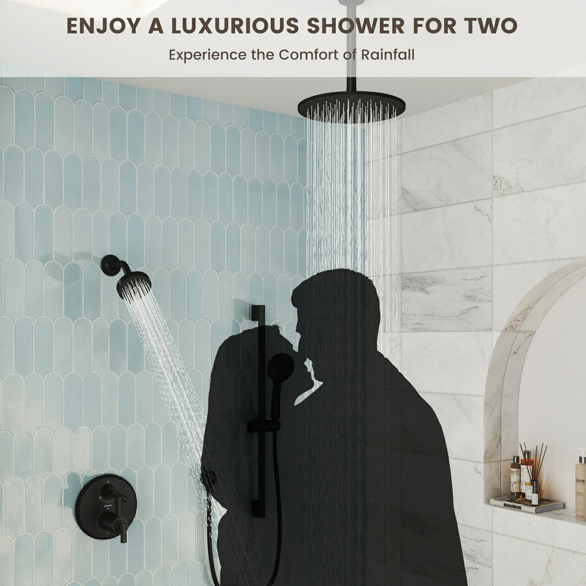 10" + 4"  Matte Black 3-Function Thermostatic Shower System with Coaxial Valve
