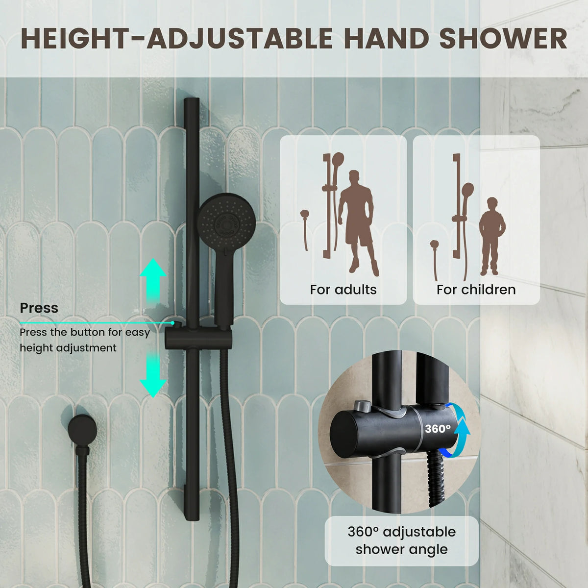 10" + 4"  Matte Black 3-Function Thermostatic Shower System with Coaxial Valve