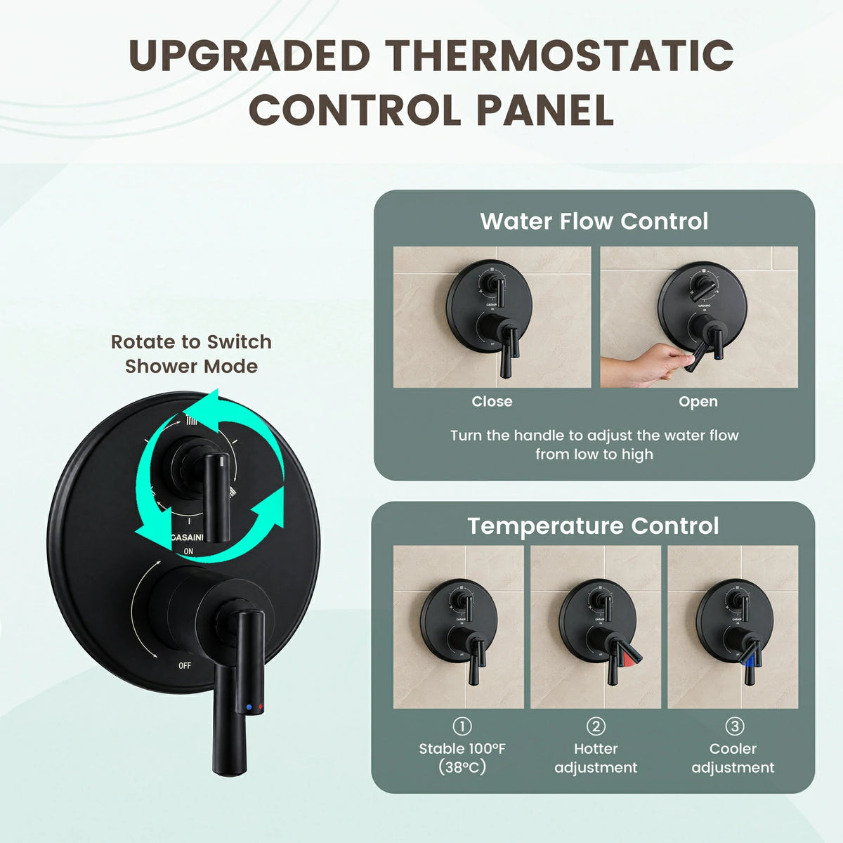 10" + 4"  Matte Black 3-Function Thermostatic Shower System with Coaxial Valve