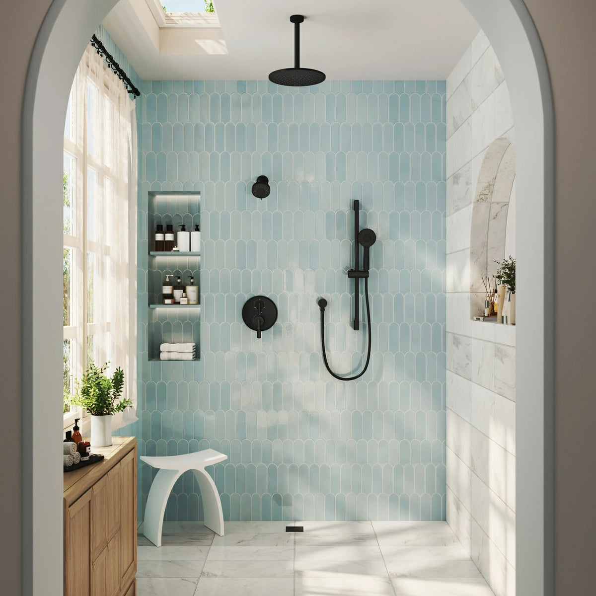 10" + 4"  Matte Black 3-Function Thermostatic Shower System with Coaxial Valve