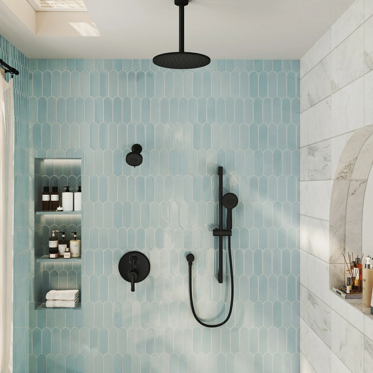 10" + 4"  Matte Black 3-Function Thermostatic Shower System with Coaxial Valve