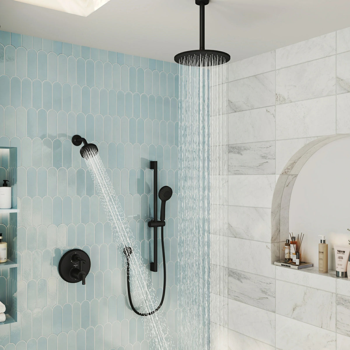 10" + 4"  Matte Black 3-Function Thermostatic Shower System with Coaxial Valve