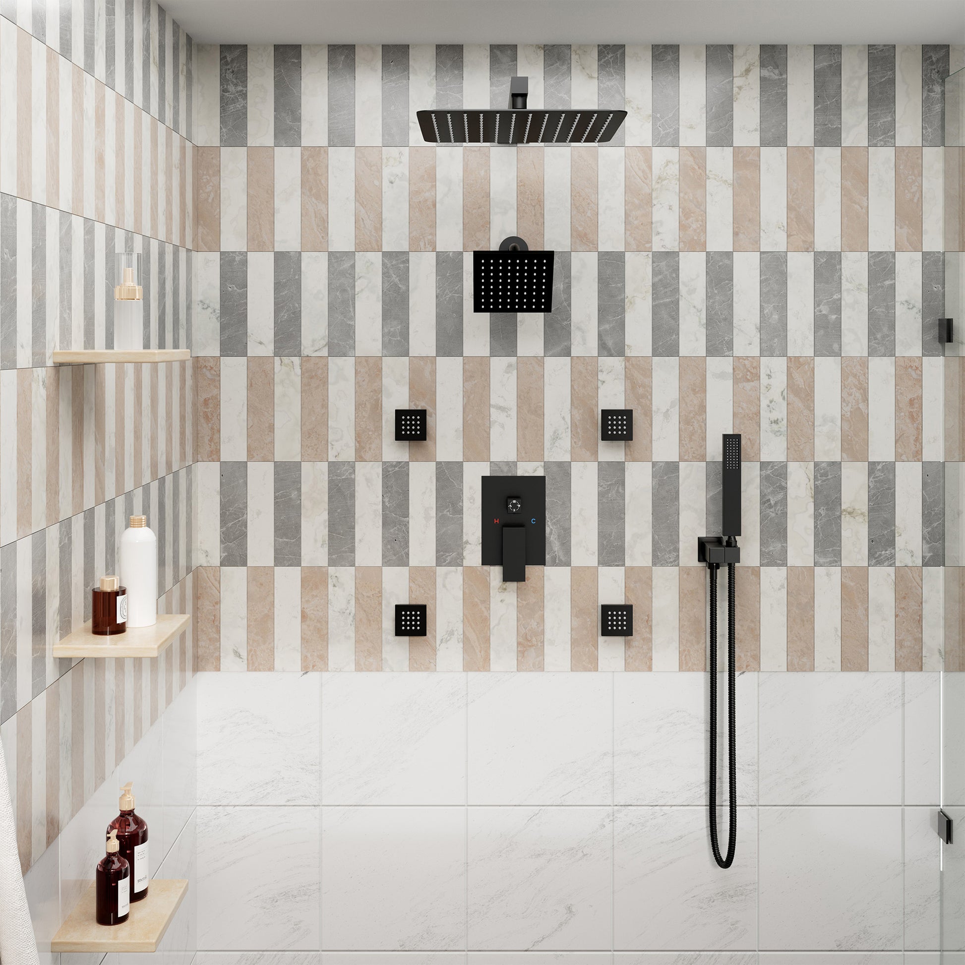 12-inch Wall-Mounted 4-Function Dual Shower System with Body Jets