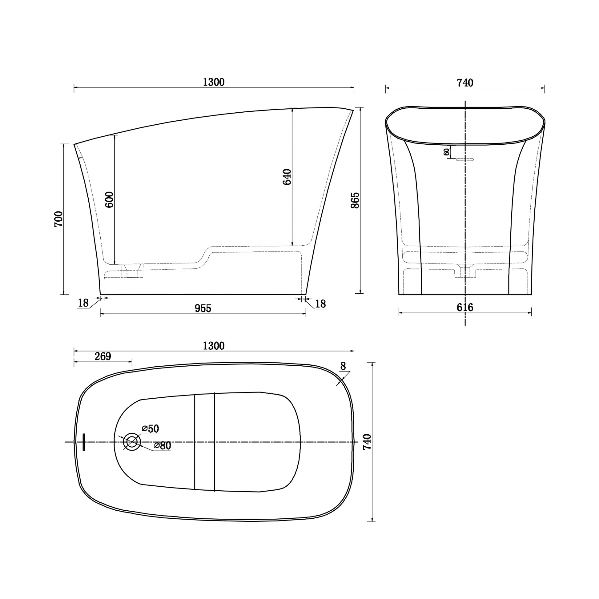 51" Matte White Solid Surface Freestanding Bathtub with Integrated Seat