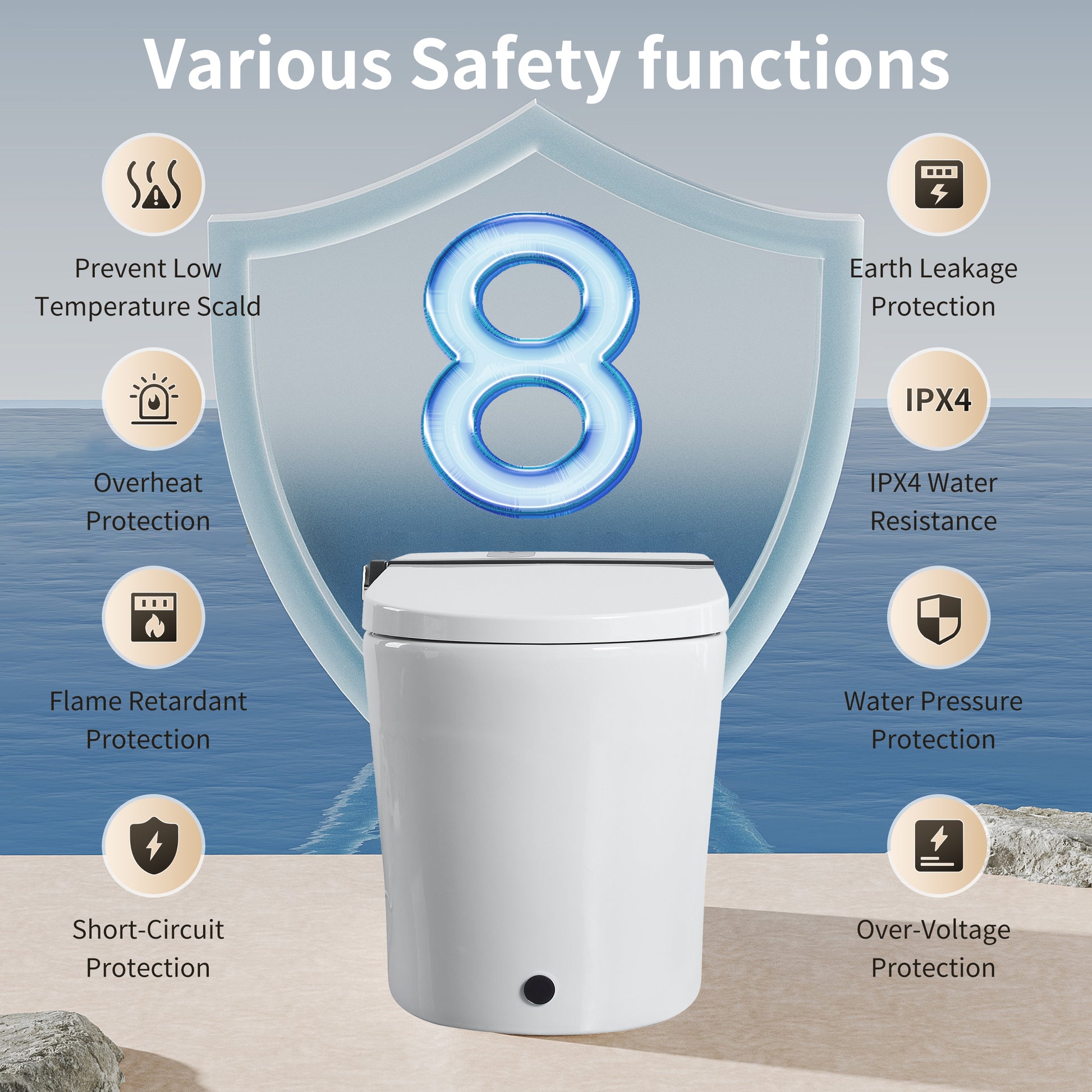 Foam Shield Smart Bidet Toilet with Automatic Lid & Multiple Wash Modes