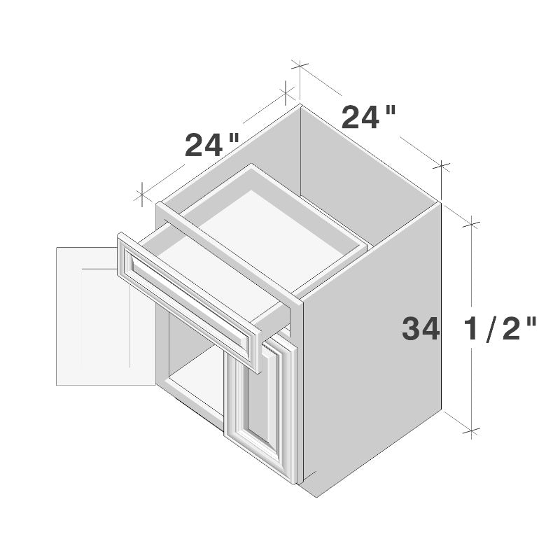 Pearl White RTA 24"W x 24"D x 34.5"H Base Cabinet with 1 Drawer and 2 Doors