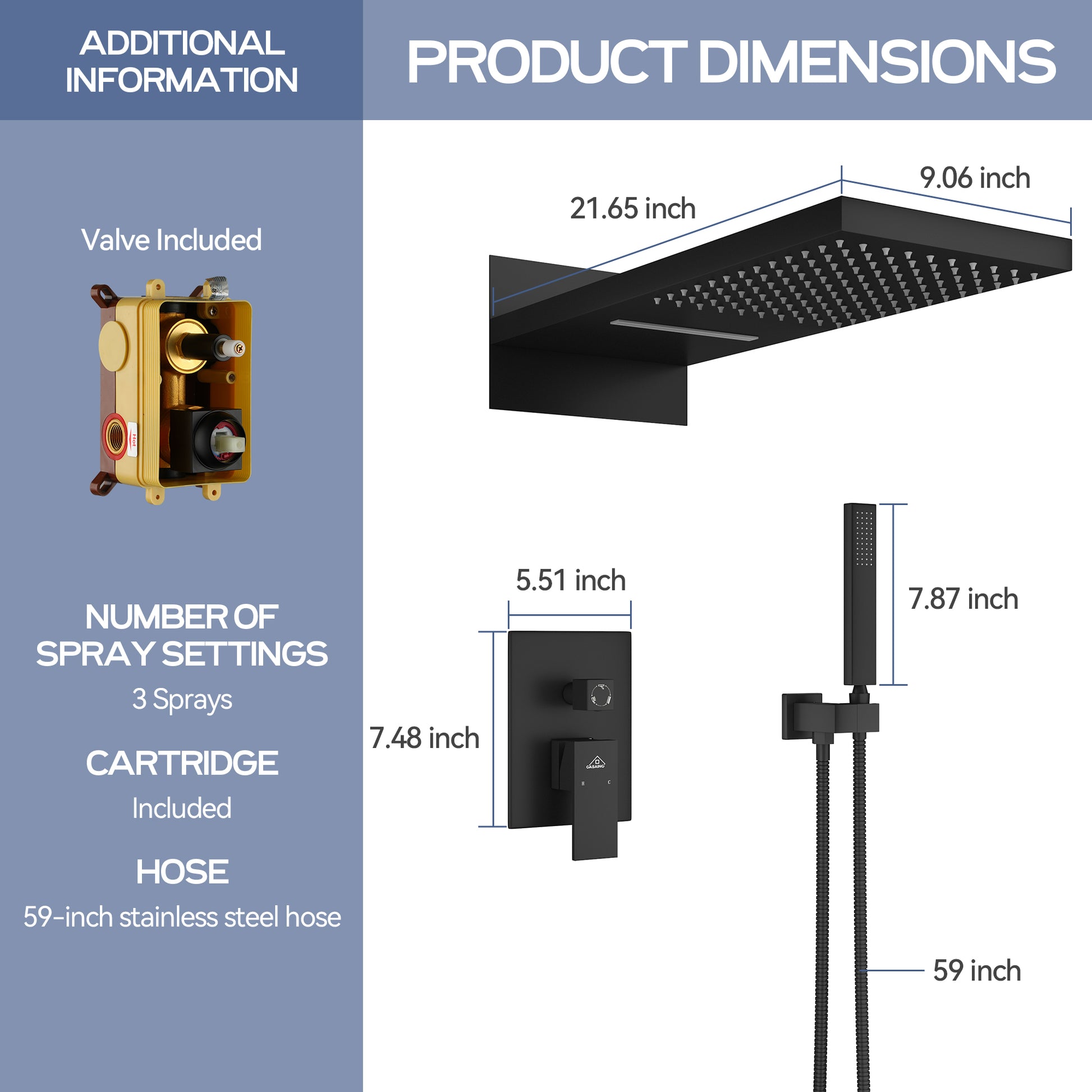 22" Wall Mounted Stainless Steel Shower Systems With Handheld Shower