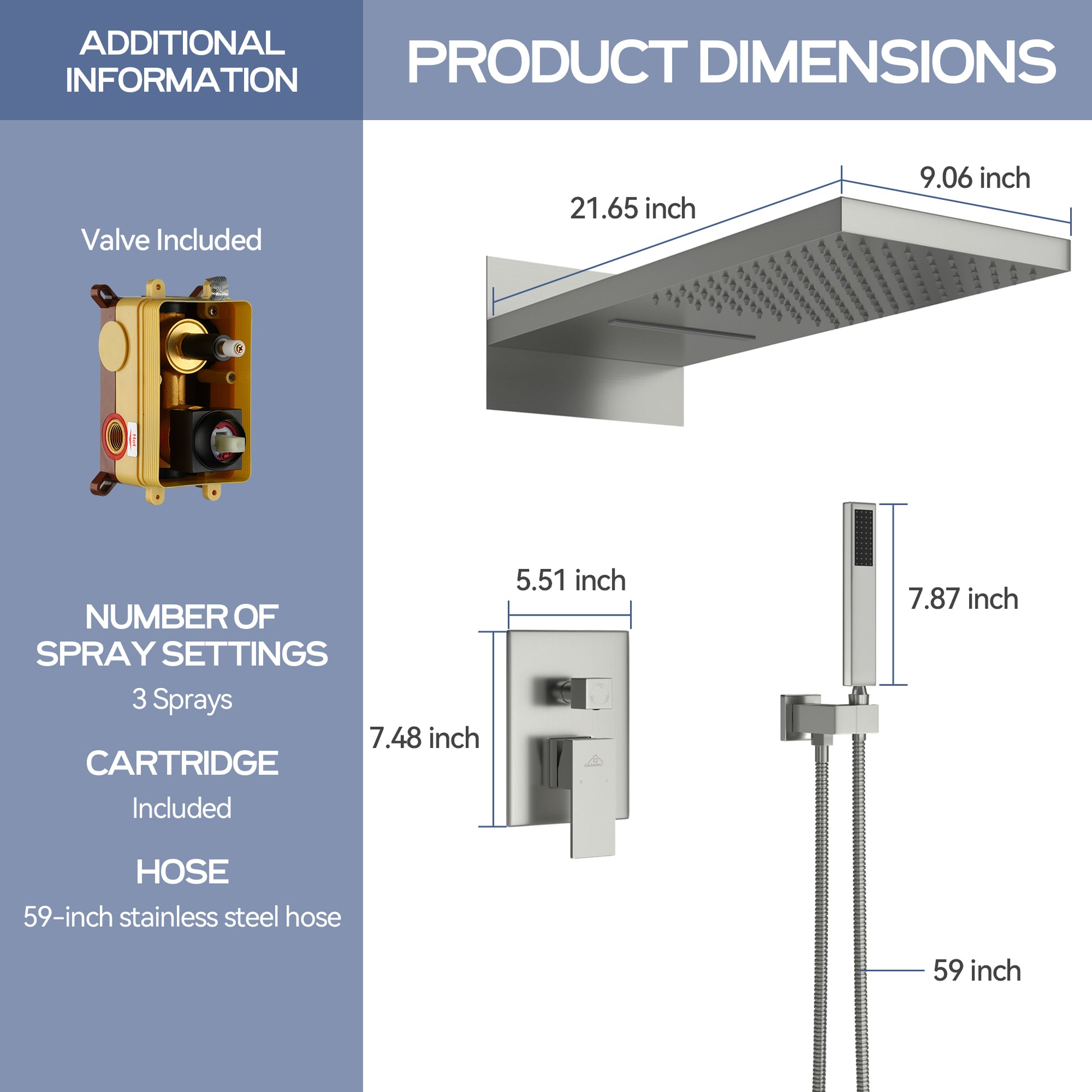 22" Wall Mounted Stainless Steel Shower Systems With Handheld Shower