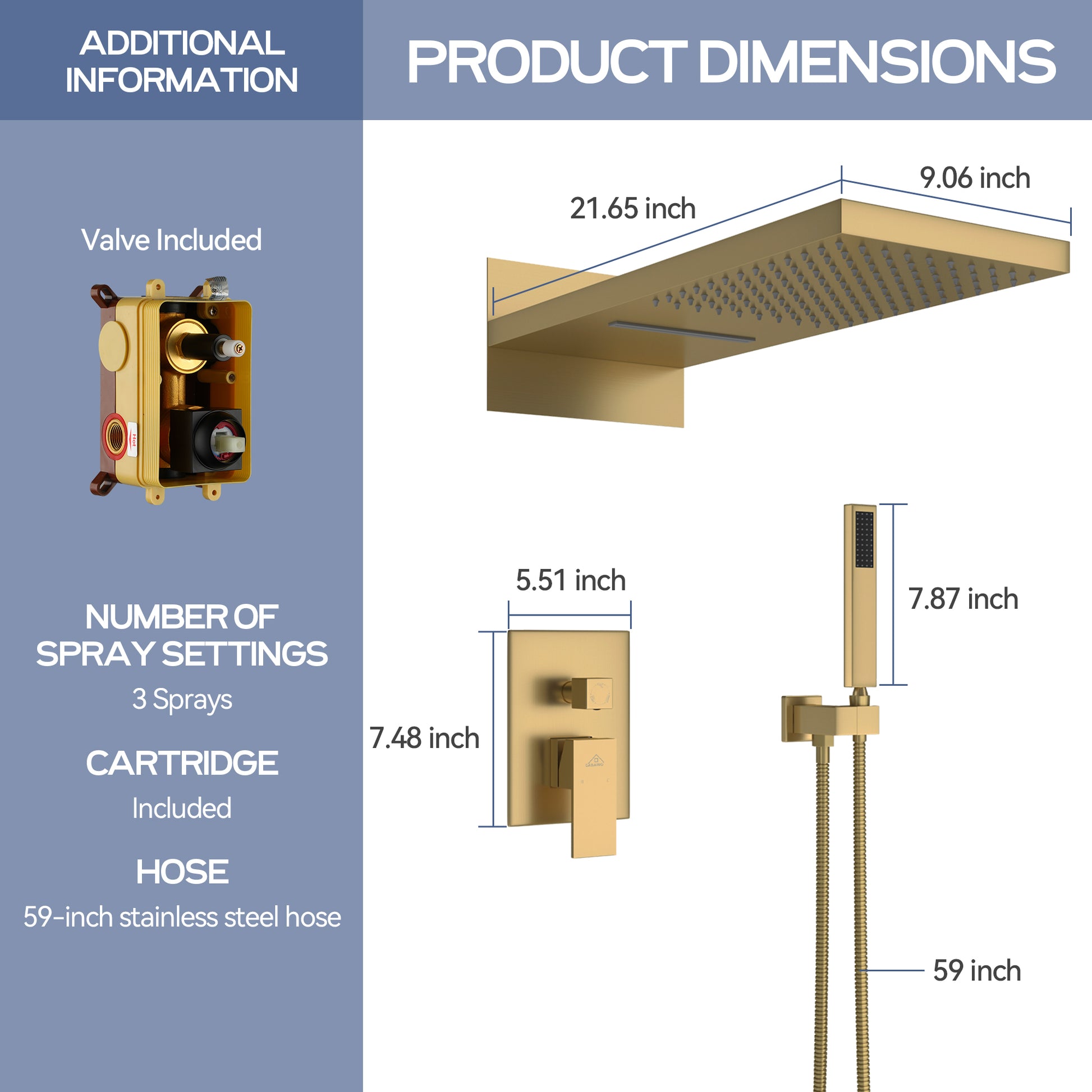 22" Wall Mounted Stainless Steel Shower Systems With Handheld Shower