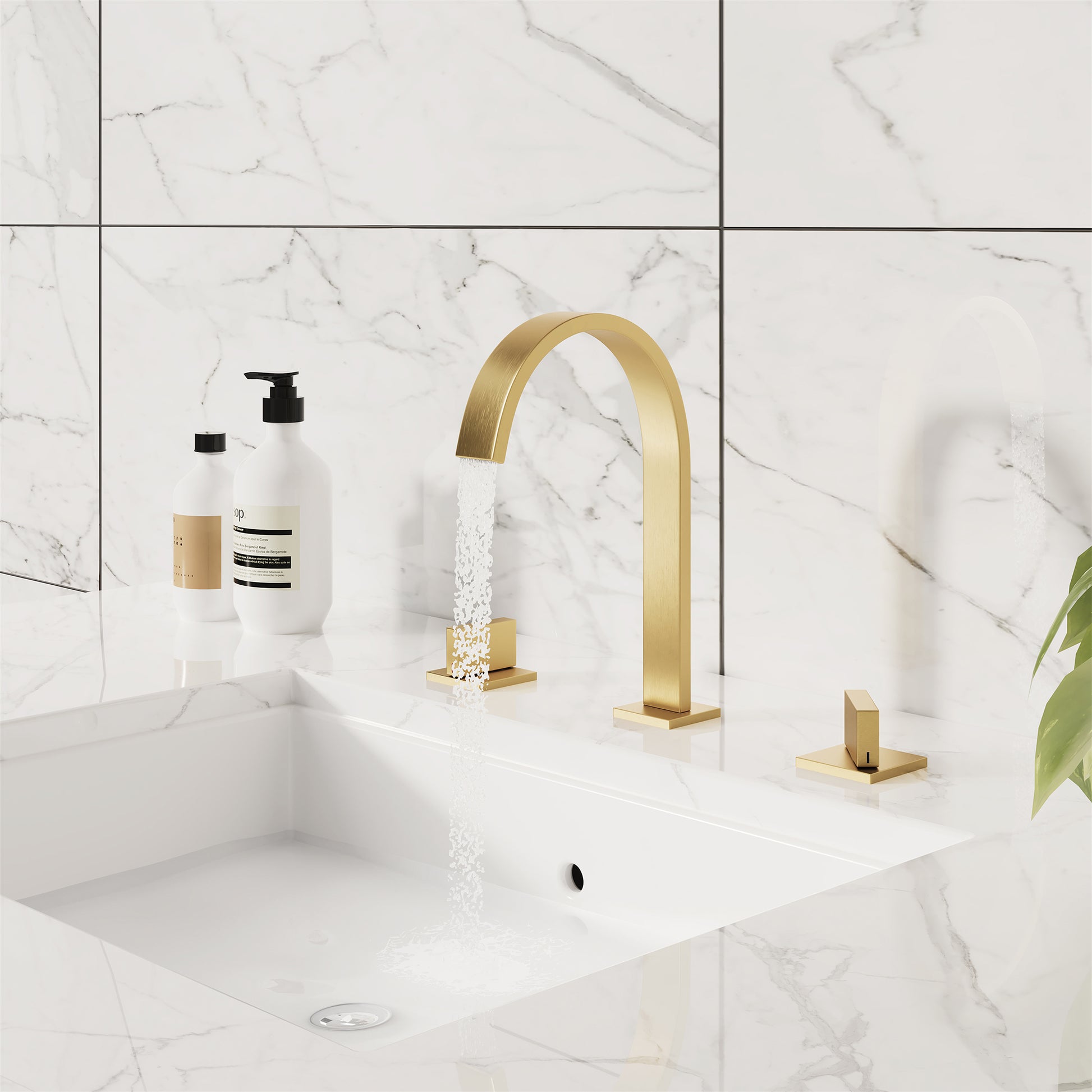 3-Hole Widespread Deck Mounted Waterfall Bathroom Basin Faucet