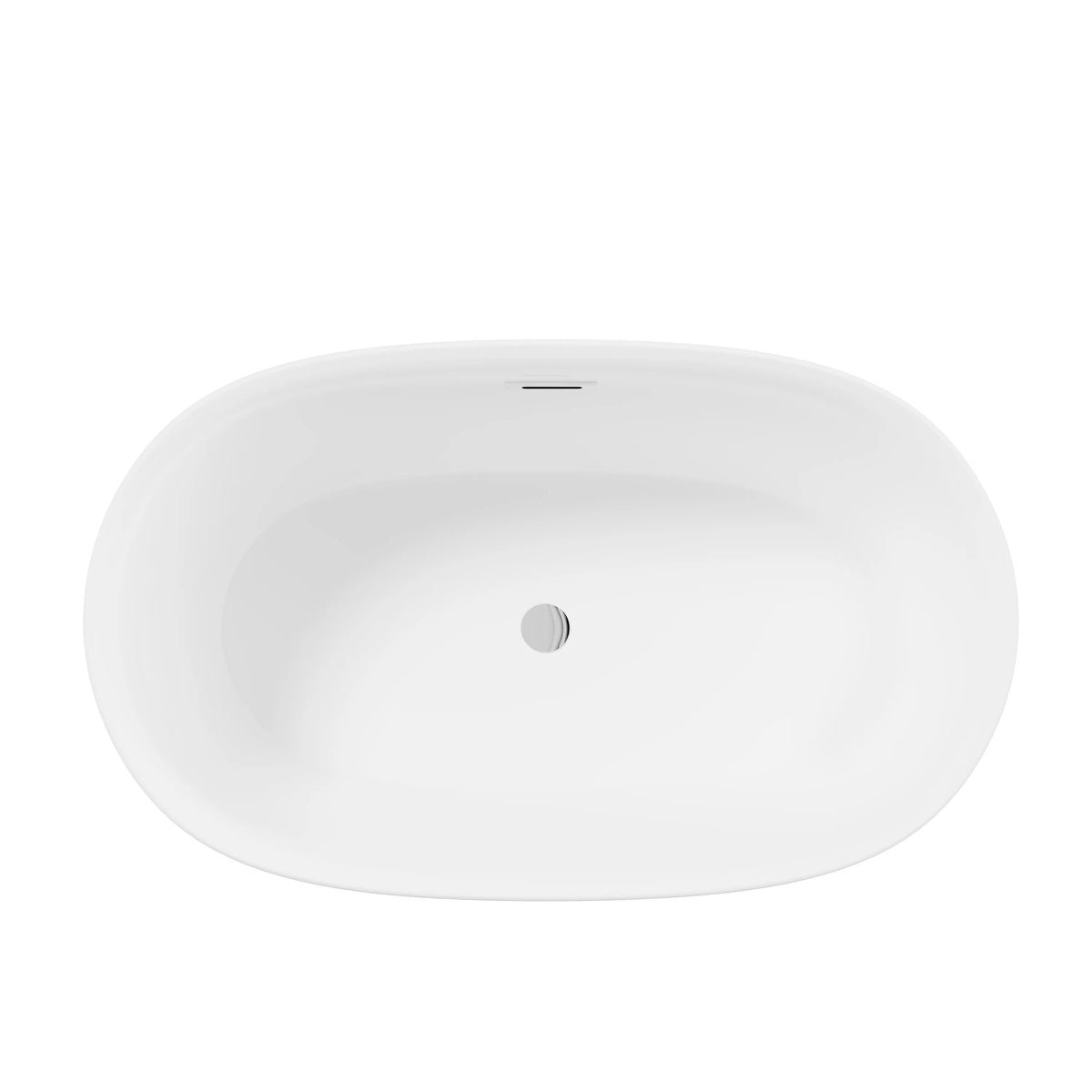 47" Gloss White Acrylic Oval Freestanding Bathtub with Chrome Overflow and Pop-Up Drain