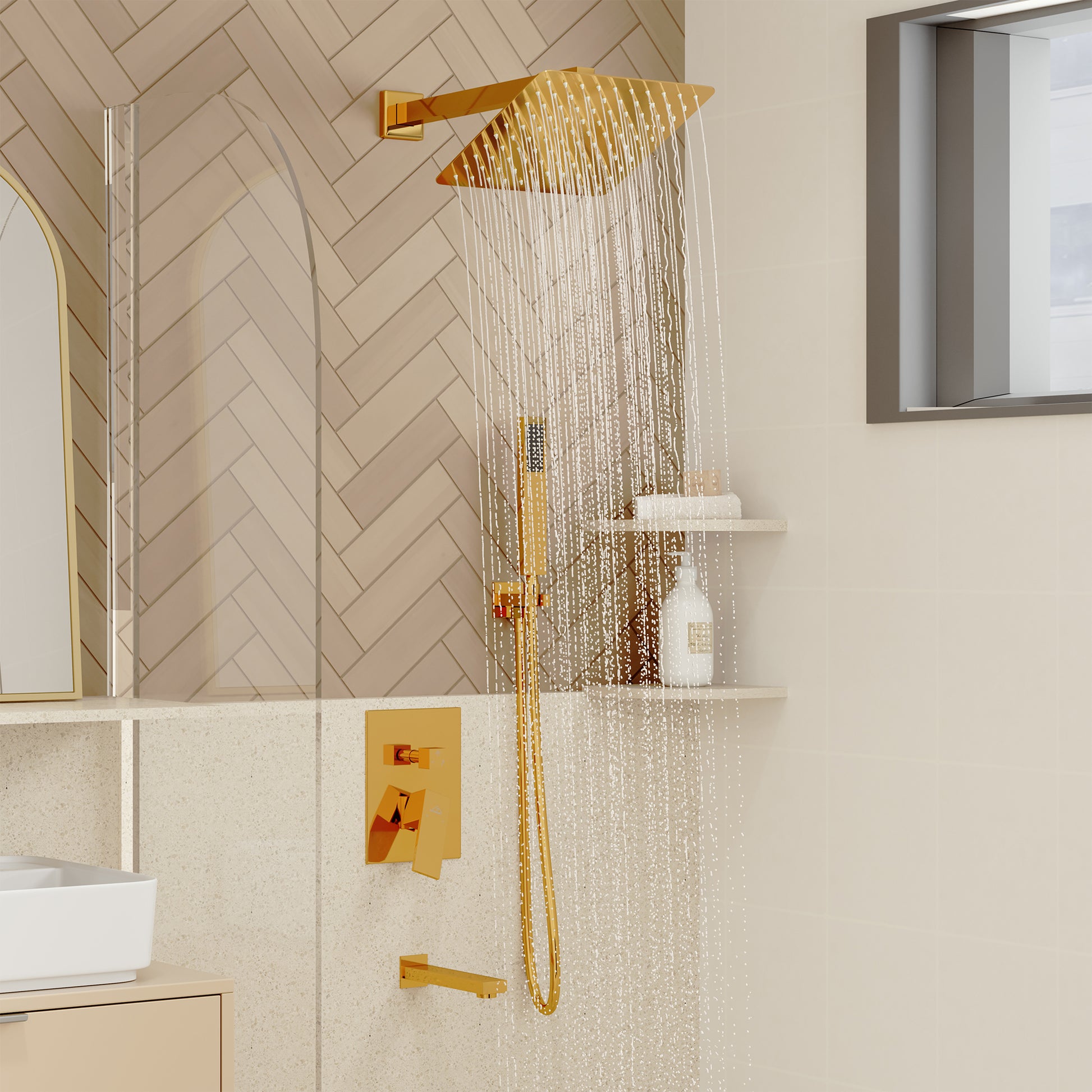 10" Wall Mounted Dual Shower Heads Shower System With Tub Spout 