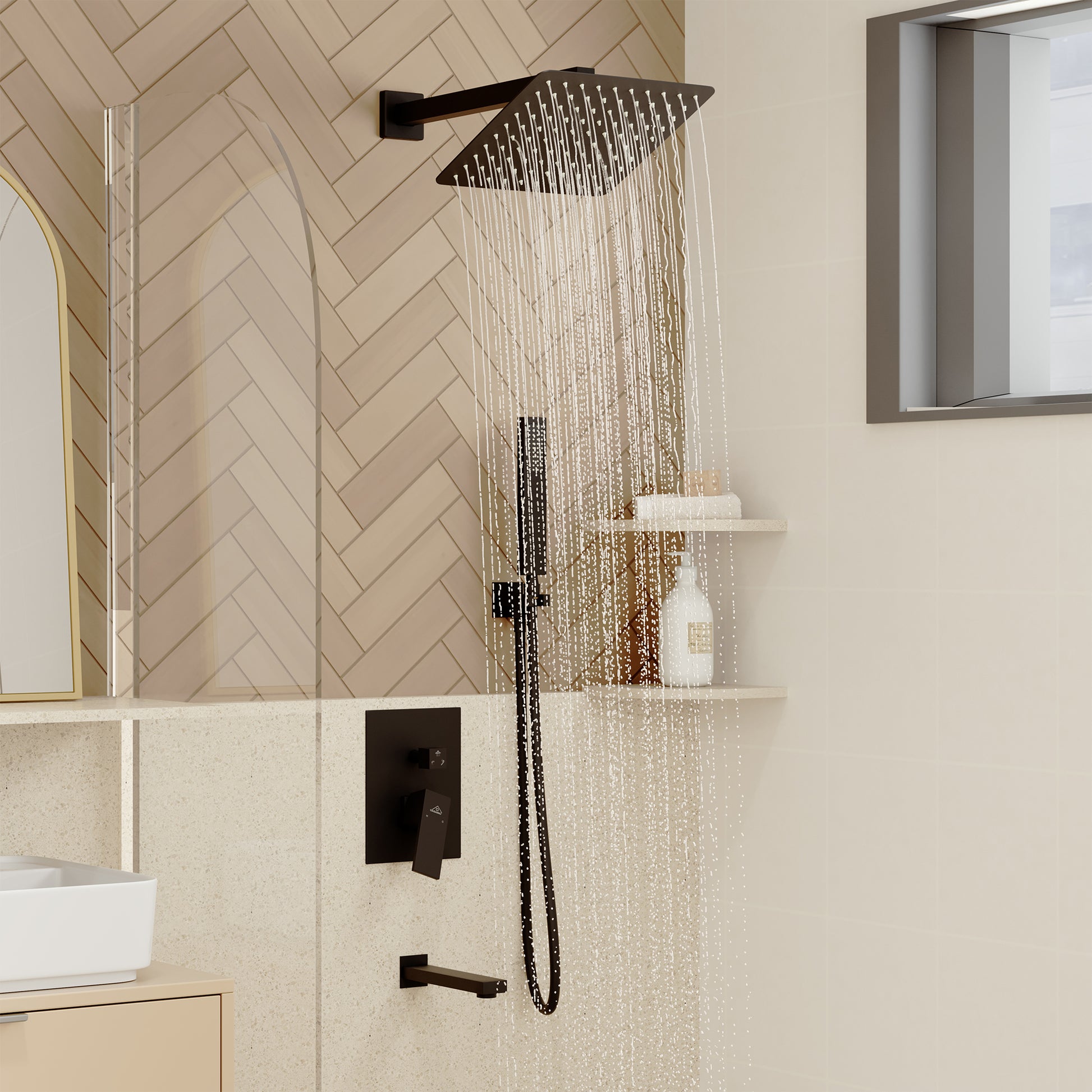 10" Wall Mounted Dual Shower Heads Shower System With Tub Spout 