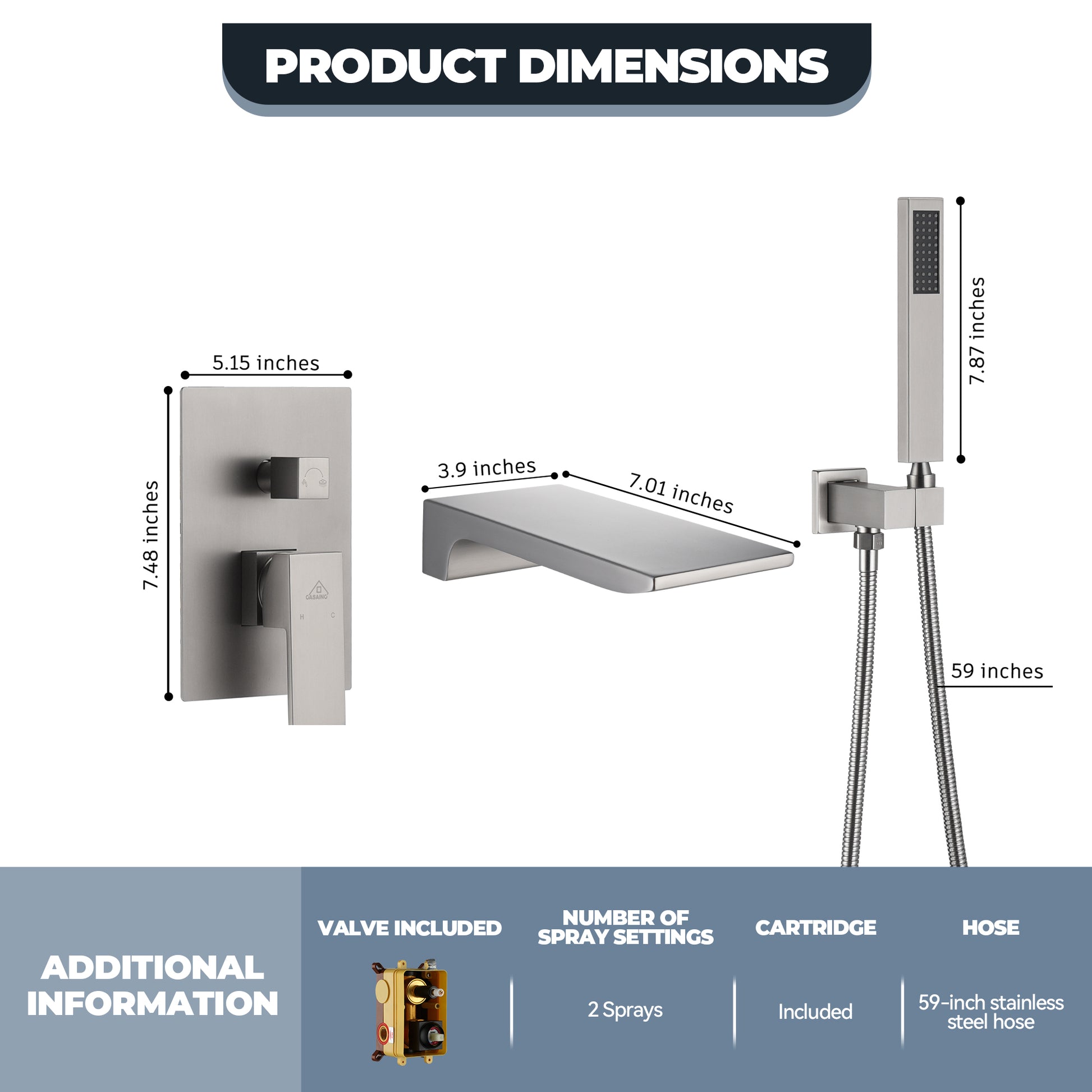 Wall Mounted Bathtub Faucet Set With Handheld Shower Head