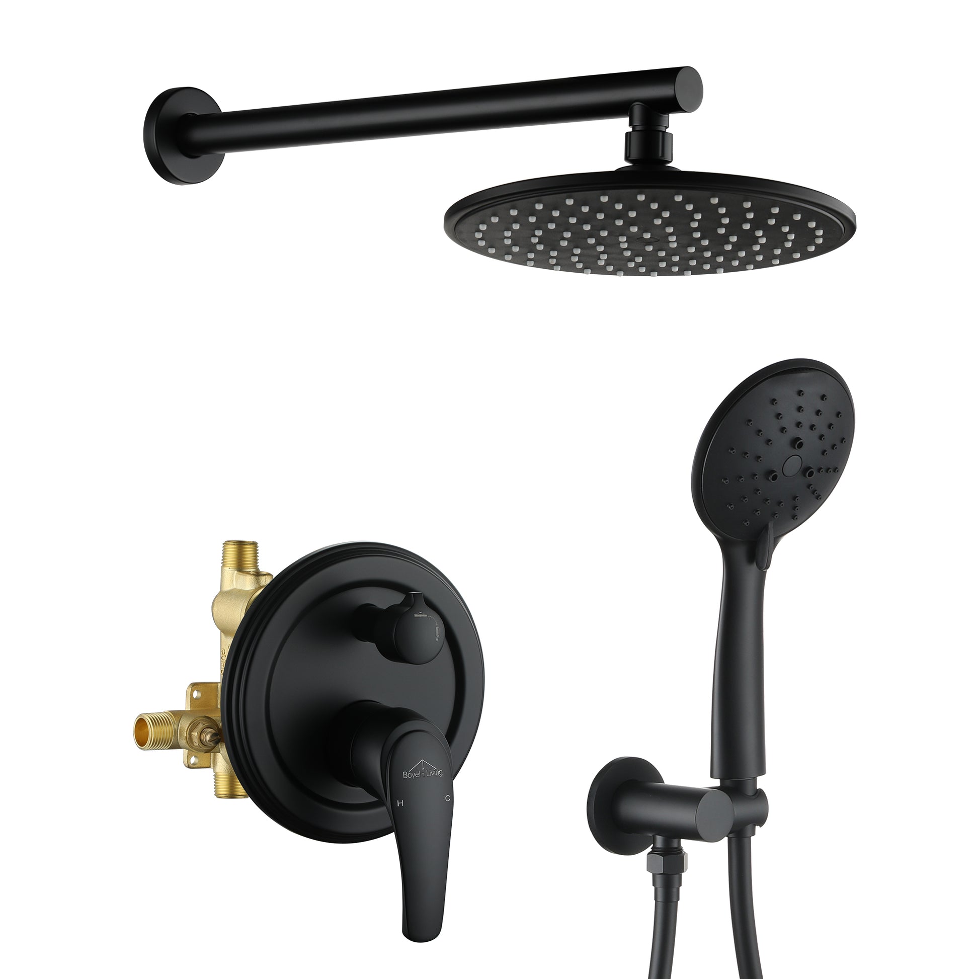 9/10/12" Wall Mounted Rain Shower System with 5-Spray Patterns (Valve Included)