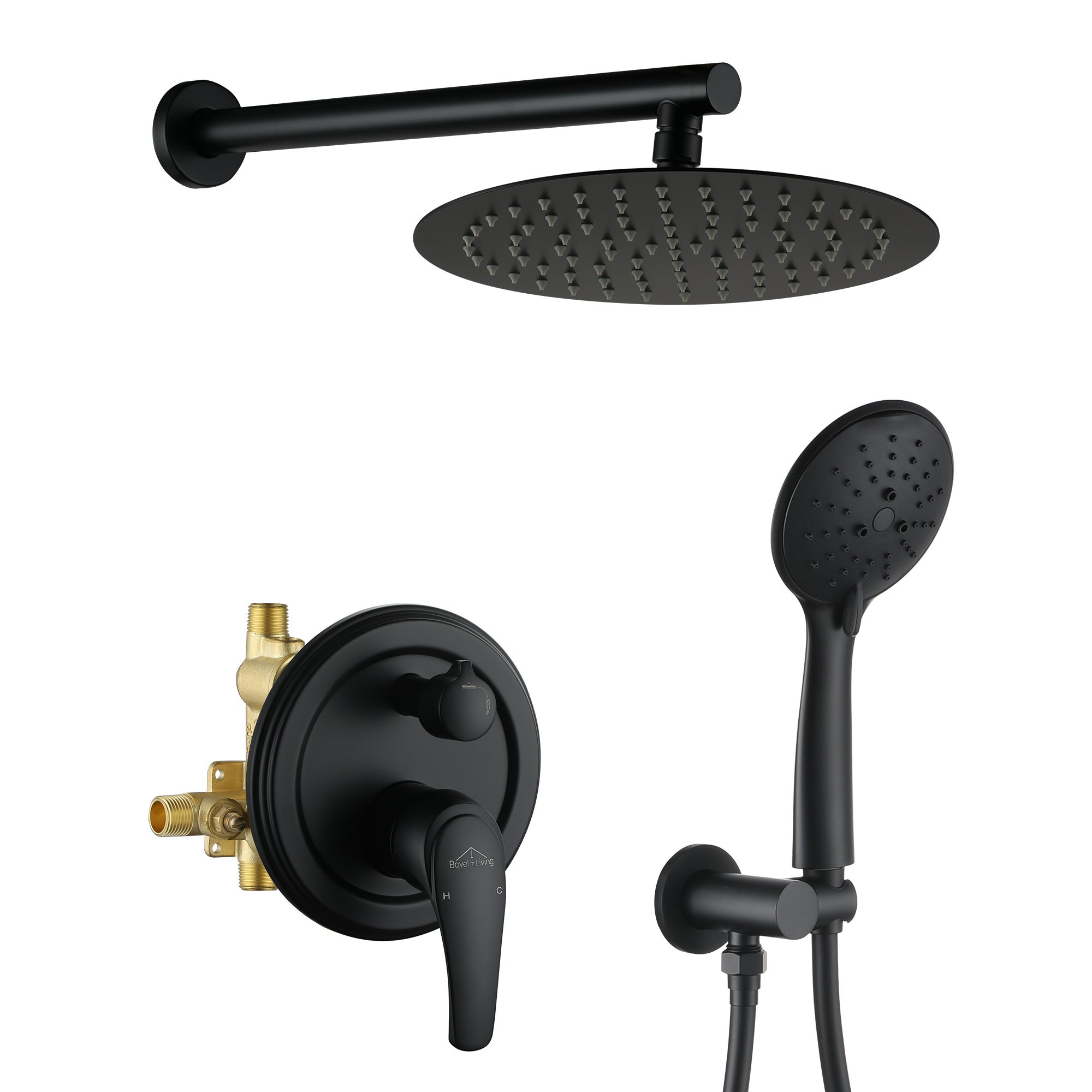 9/10/12" Wall Mounted Rain Shower System with 5-Spray Patterns (Valve Included)