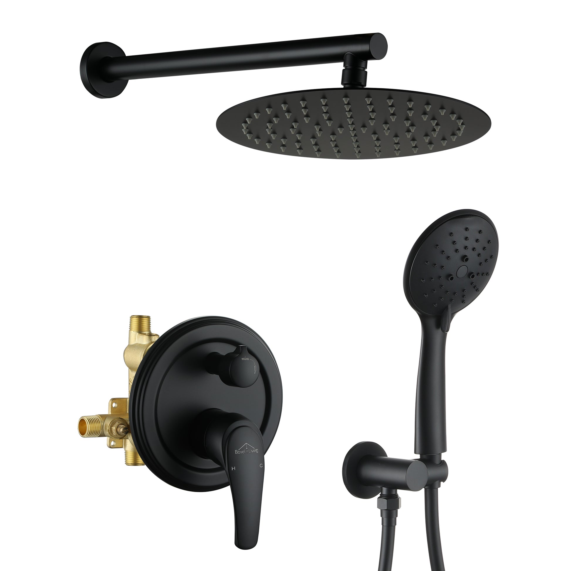 9/10/12" Wall Mounted Rain Shower System with 5-Spray Patterns (Valve Included)