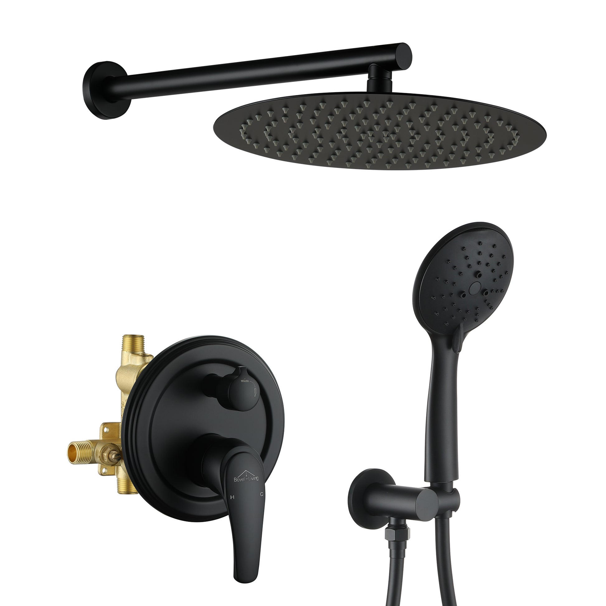 9/10/12" Wall Mounted Rain Shower System with 5-Spray Patterns (Valve Included)