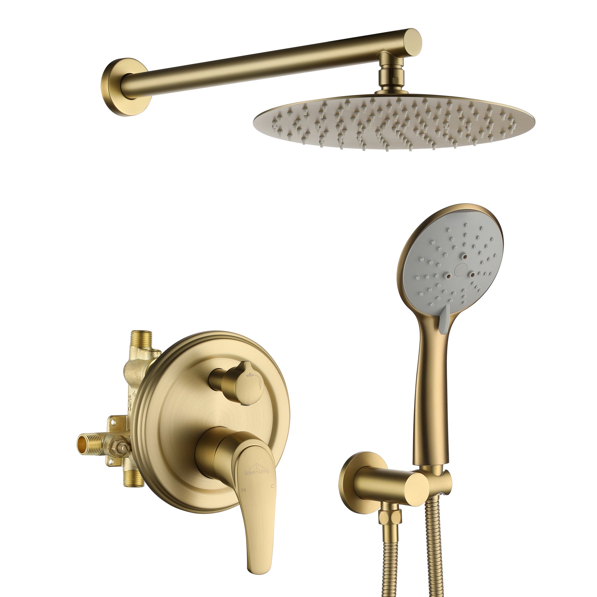 9/10/12" Wall Mounted Rain Shower System with 5-Spray Patterns (Valve Included)