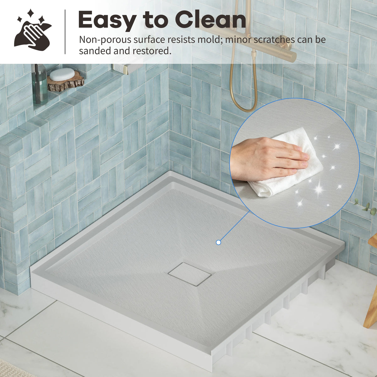 36"x36" Grey One-Piece SMC Shower Pan Base with Anti-Slip Texture