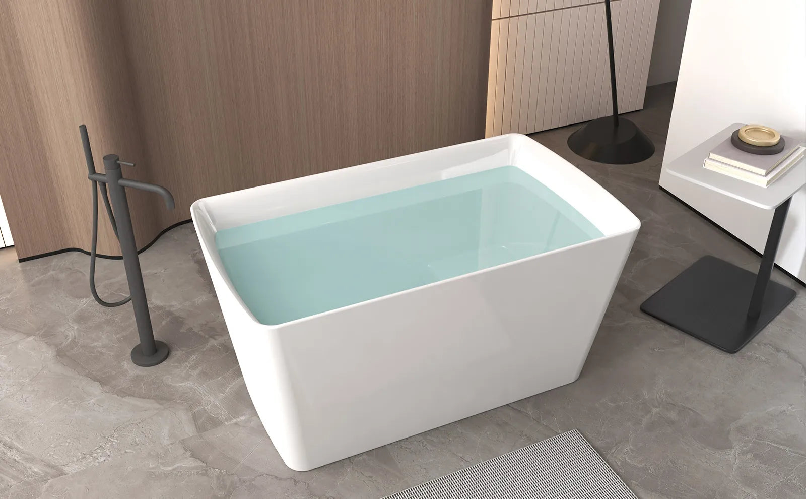 47" Gloss White Acrylic Freestanding Bathtub with Built-In Seat, Invisible Overflow and Chrome Pop-Up Drain