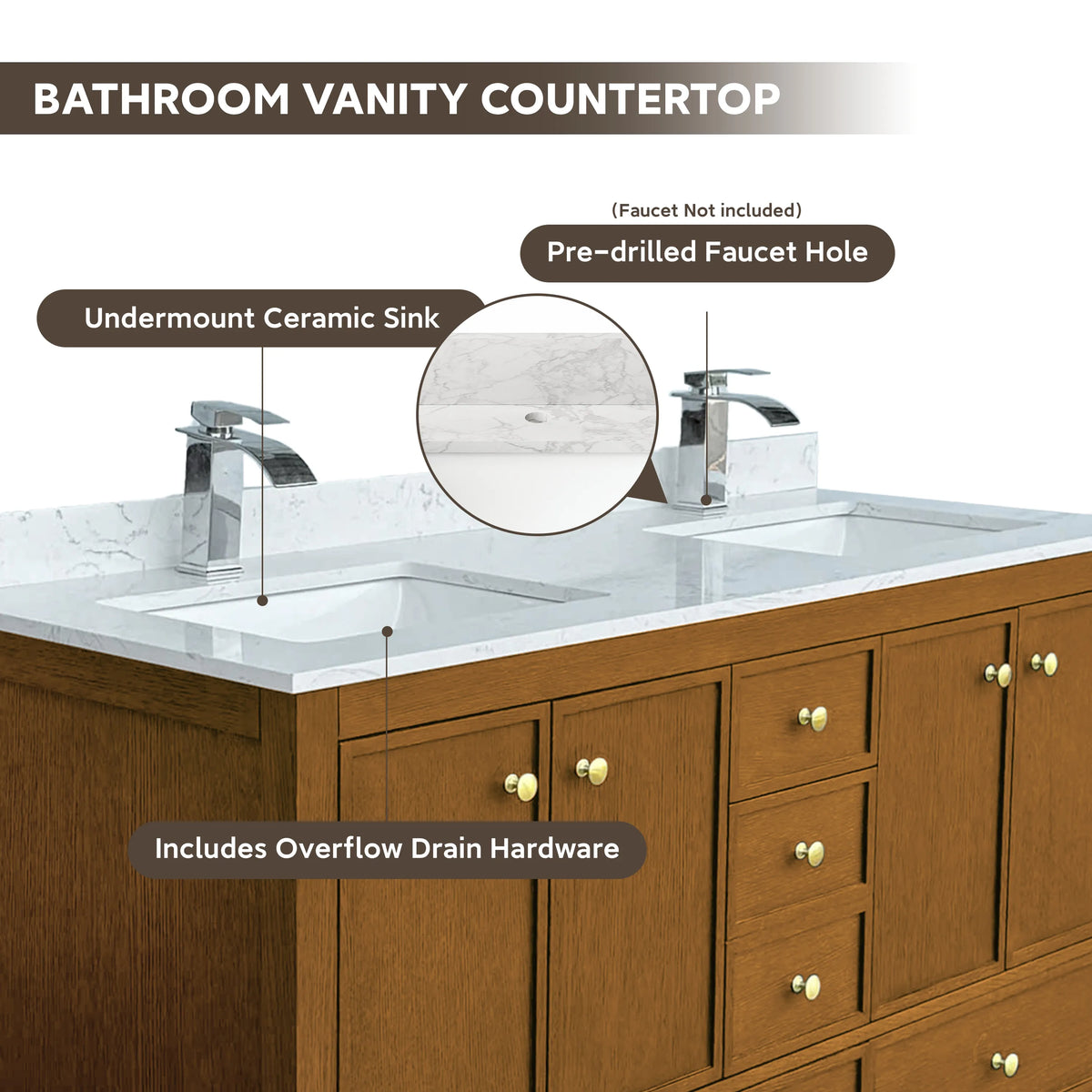 48"/60"/72" Freestanding Bathroom Vanity with Single/Double Sink & Marble Top
