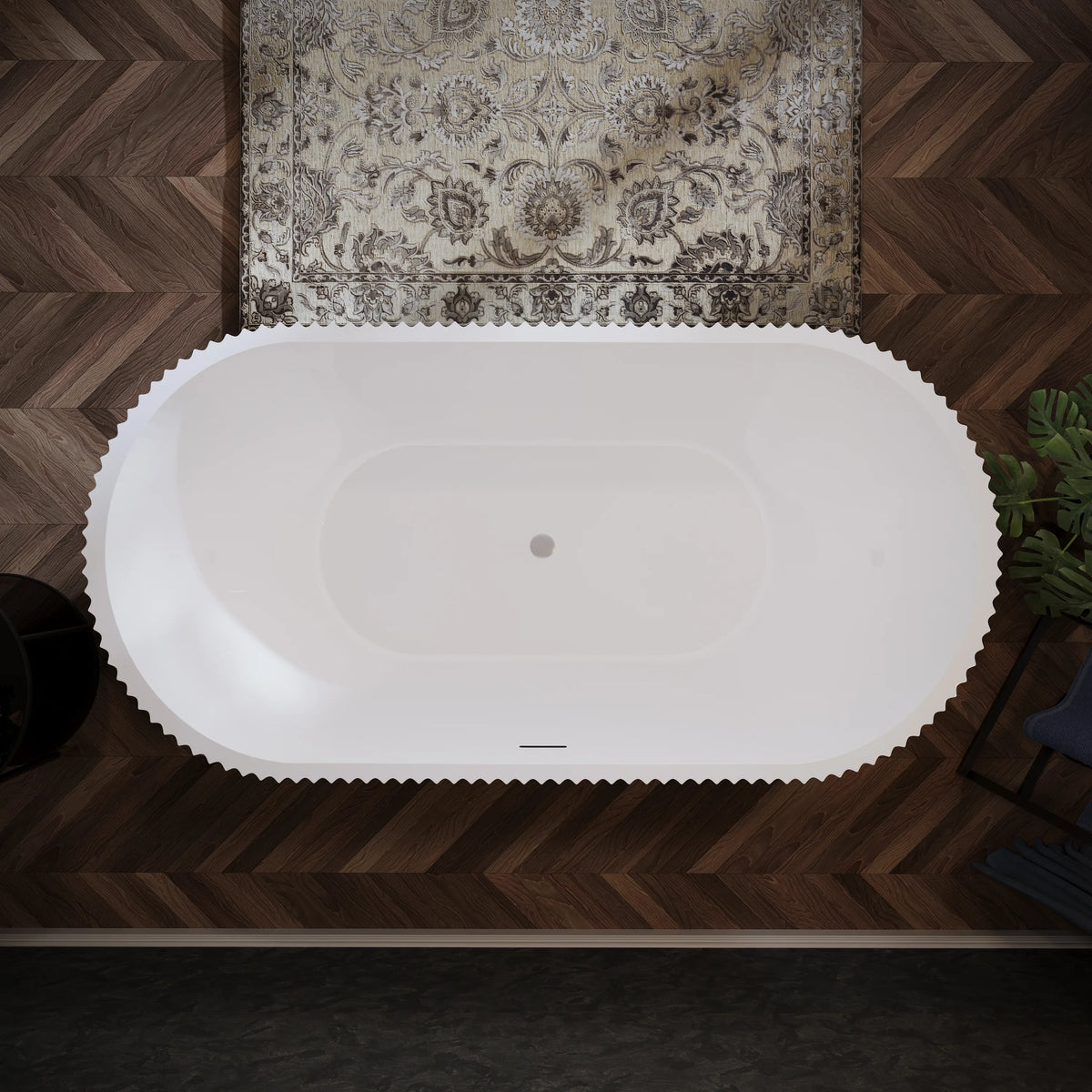 59"/67" Gloss White Acrylic Freestanding Bathtub with Fluted Oval Design