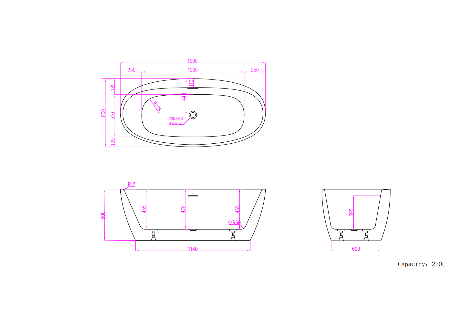 59 in./67 in. Glossy White Acrylic Freestanding Soaking Bathtub with Faucet Deck, Overflow and Adjustable Feet