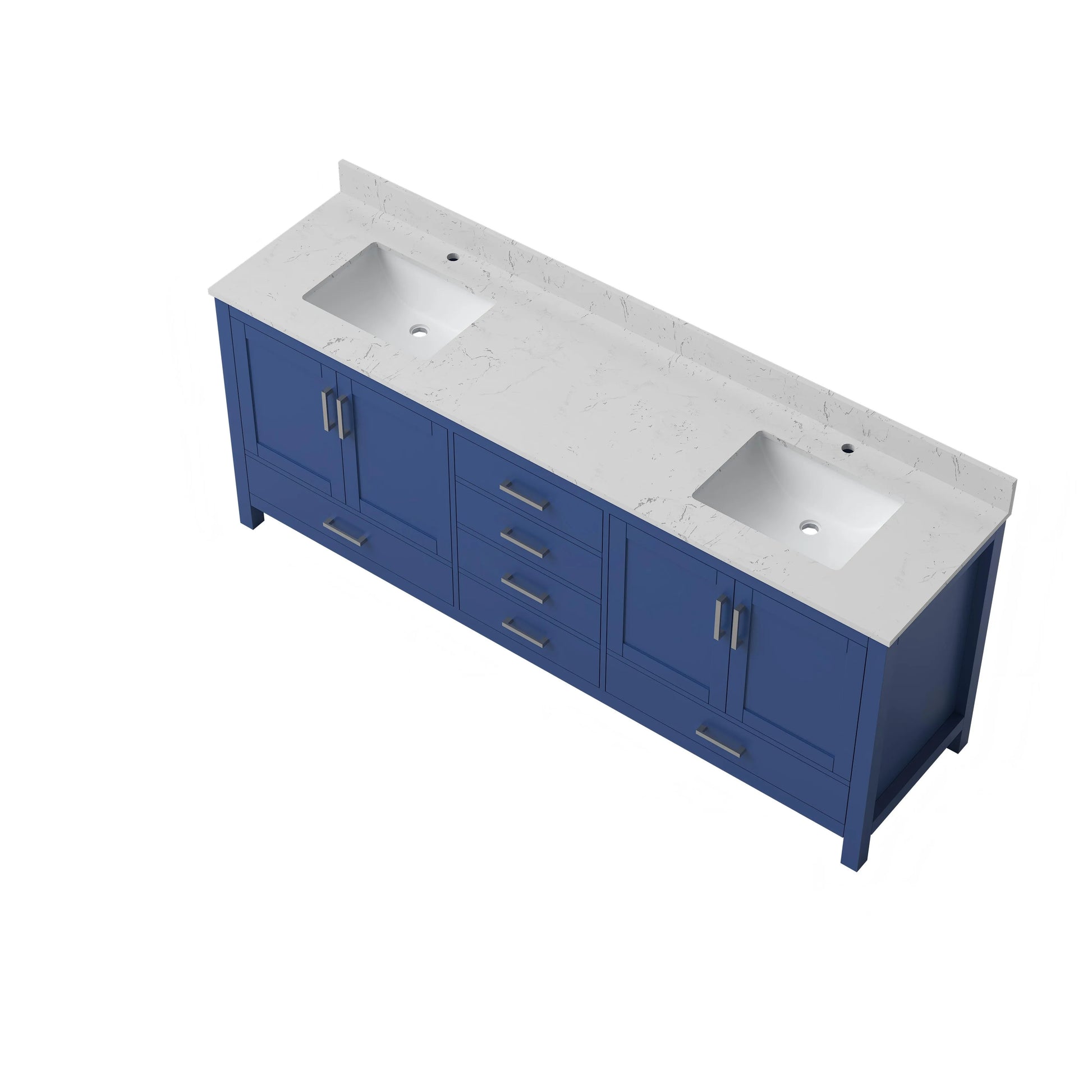 60"/84" Navy Blue Double Sink Bathroom Vanity with White Marble-Pattern Top