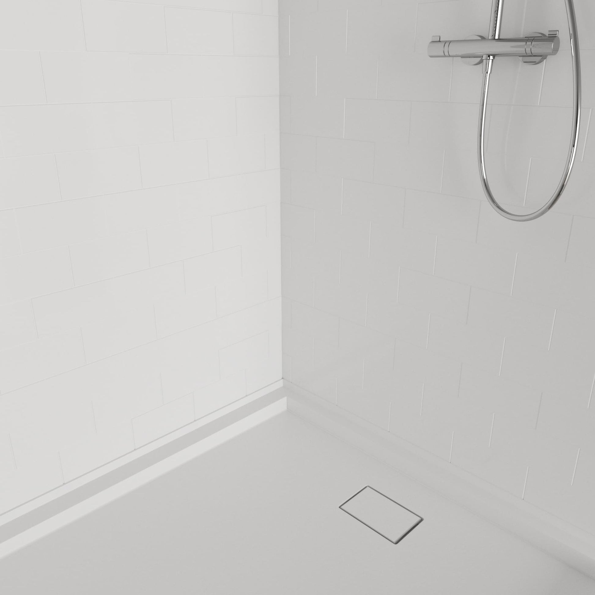 60"x32"x96" SMC Shower Wall Panel Kit with Small Subway Tile Pattern with Matte White / Glossy White Finish