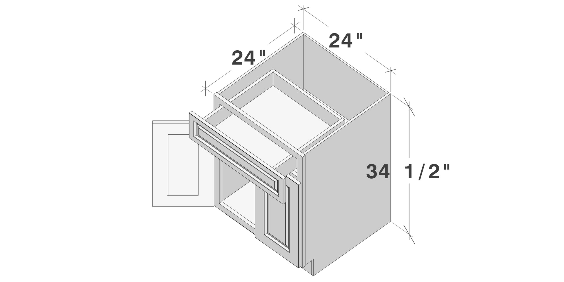 Glacier White RTA 24"-30"W x 24"D x 34.5"H Standard Base Cabinets With 2 Doors, 1 Drawer & 1 Shelf