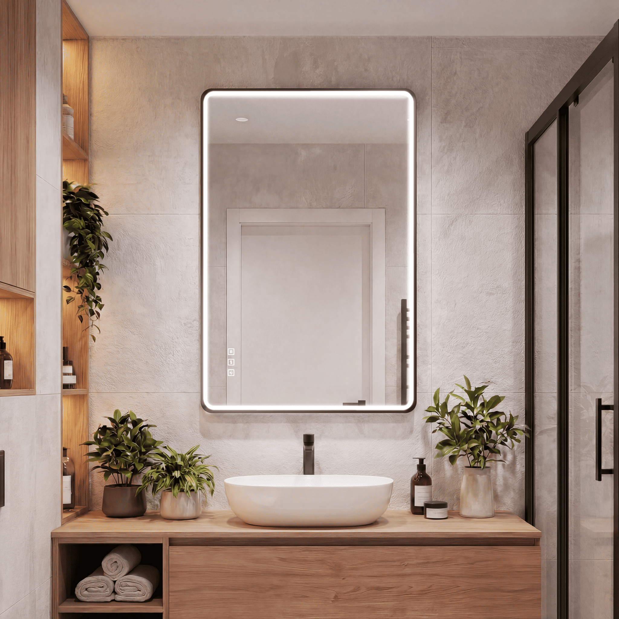 Contemporary Rectangular Aluminum Framed Bathroom LED Mirror