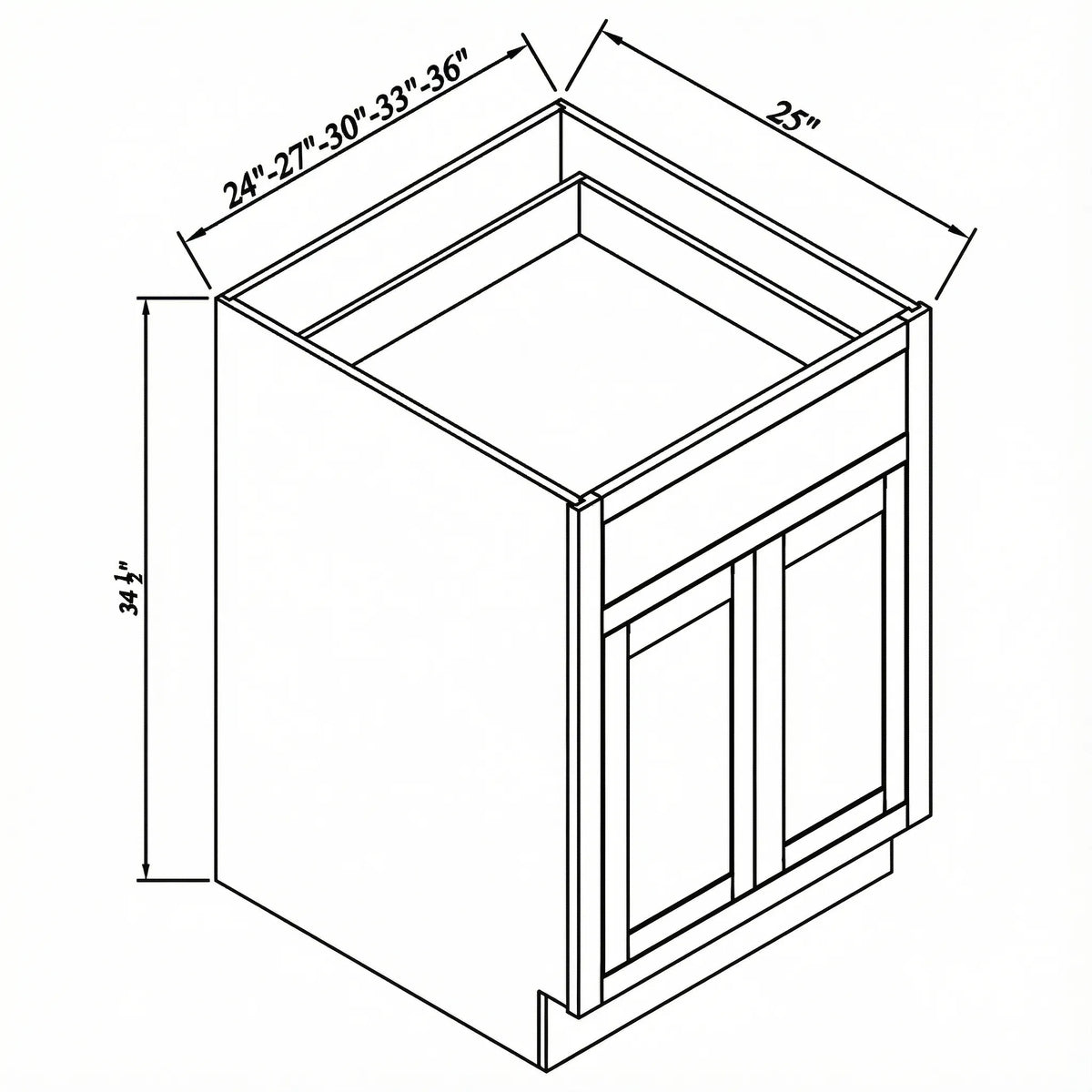 Inset Origami White RTA 24-36"W x 34.5"H x 25"D 5-Size Single Drawer Base Cabinet with 2 Doors