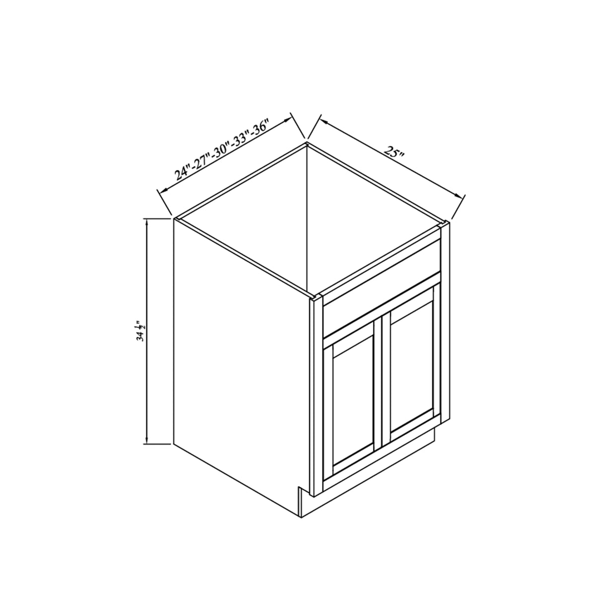Inset Origami White RTA 24-36"W x 34.5"H x 25"D 5-Size Sink Base Cabinet with 2 Doors and 1 False Drawer