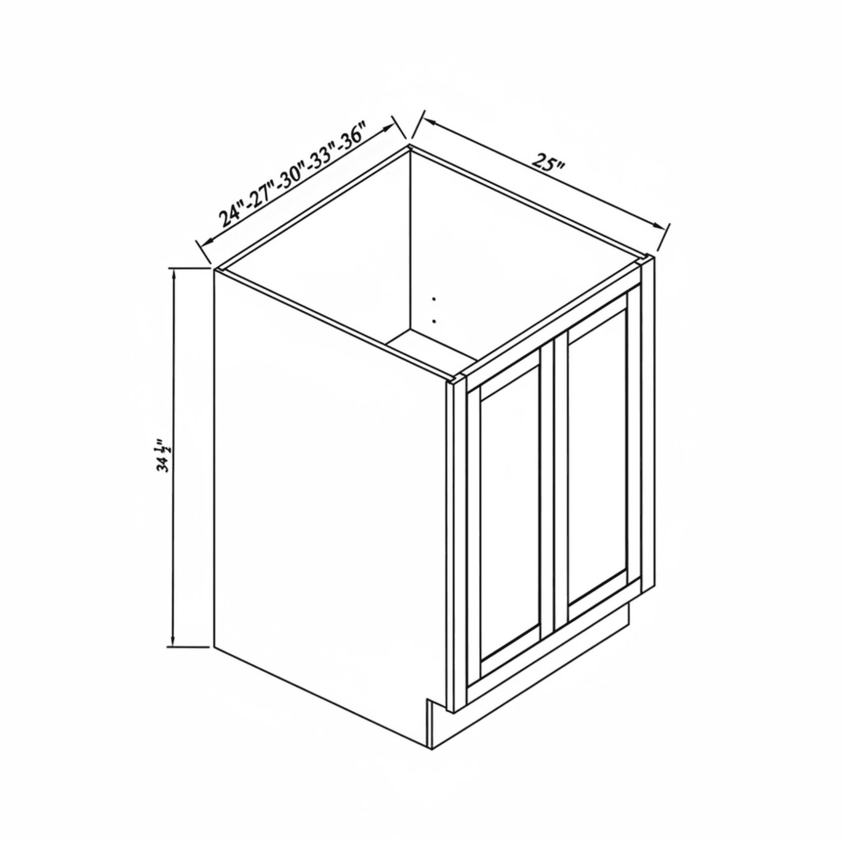 Inset Truffle Brown RTA 24-36"W x 34.5"H x 25"D 5-Size Full Height Double Doors Base Cabinet