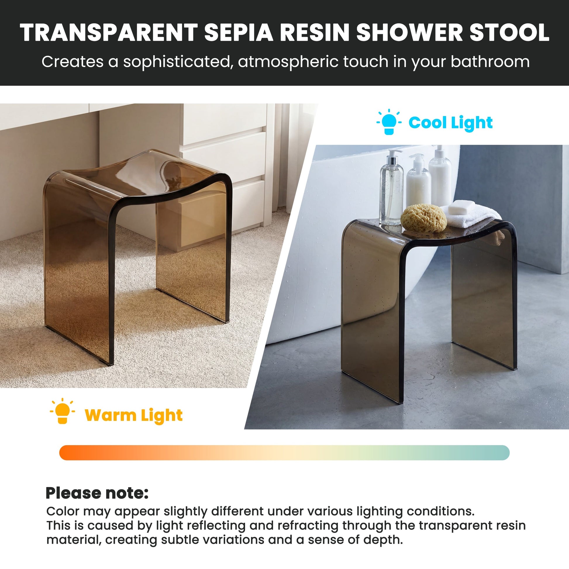 Resin Stone Freestanding Shower Stool with Gently Curved Seat