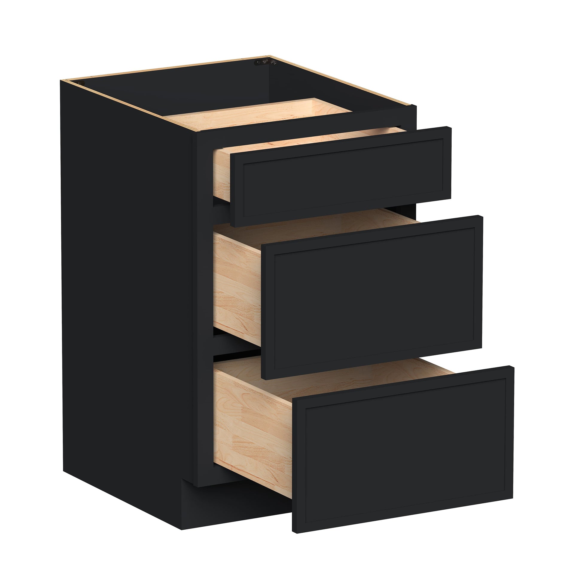 Slim Ebony Black Shaker RTA 12"-36"W x 34.5"H x 24"D 9-Size Drawer Base Cabinet with 3 Drawers