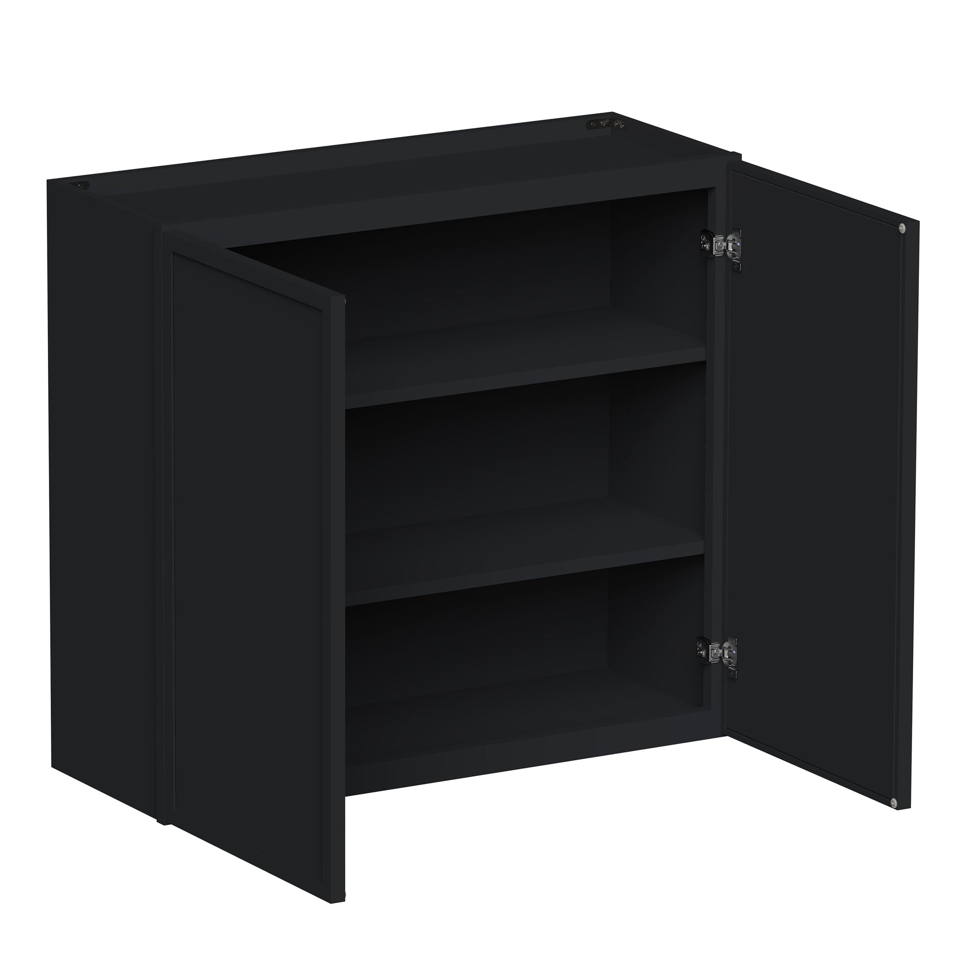 Slim Ebony Black Shaker RTA 24"-36"W x 30"/36"/42"H x 12"D 15-Size Standard Wall Cabinet with 2 Doors