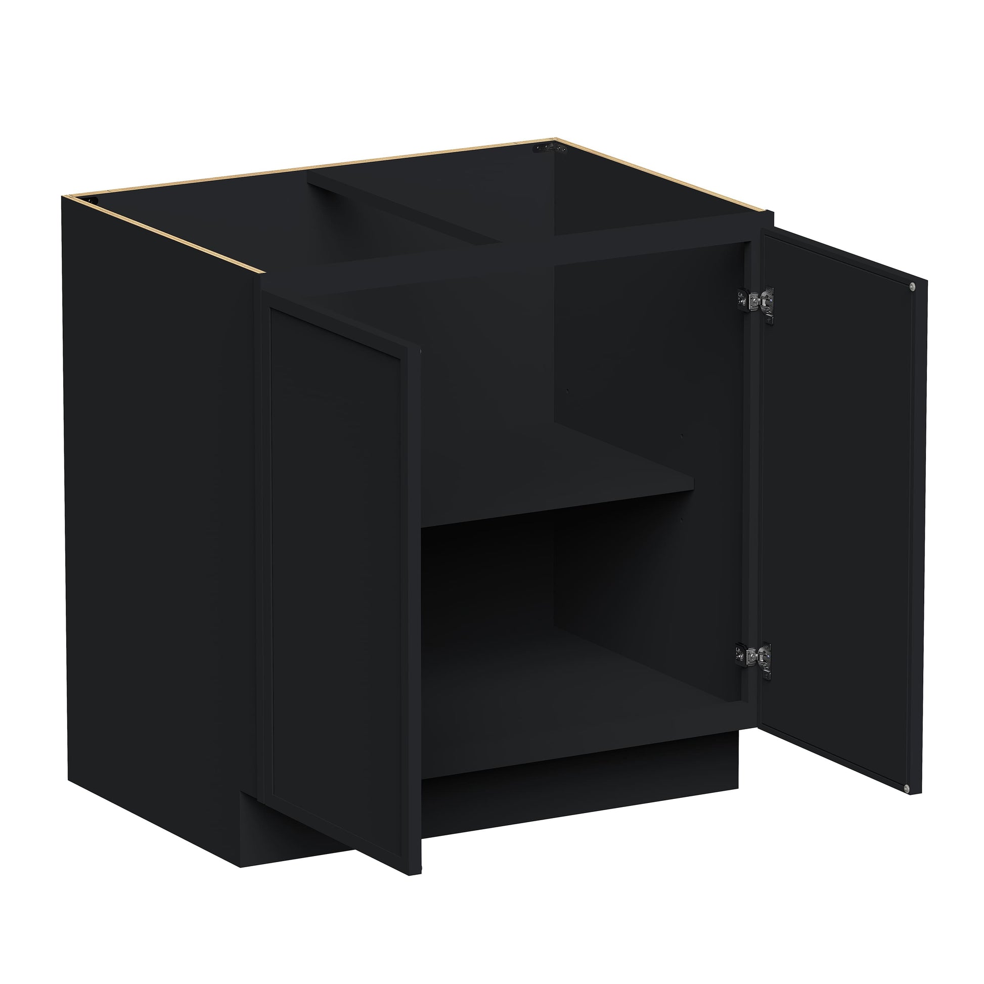 Slim Ebony Black Shaker RTA 24"-36"W x 34.5"H x 24"D 5-Size Full Height Door Base Cabinet with 2 Doors