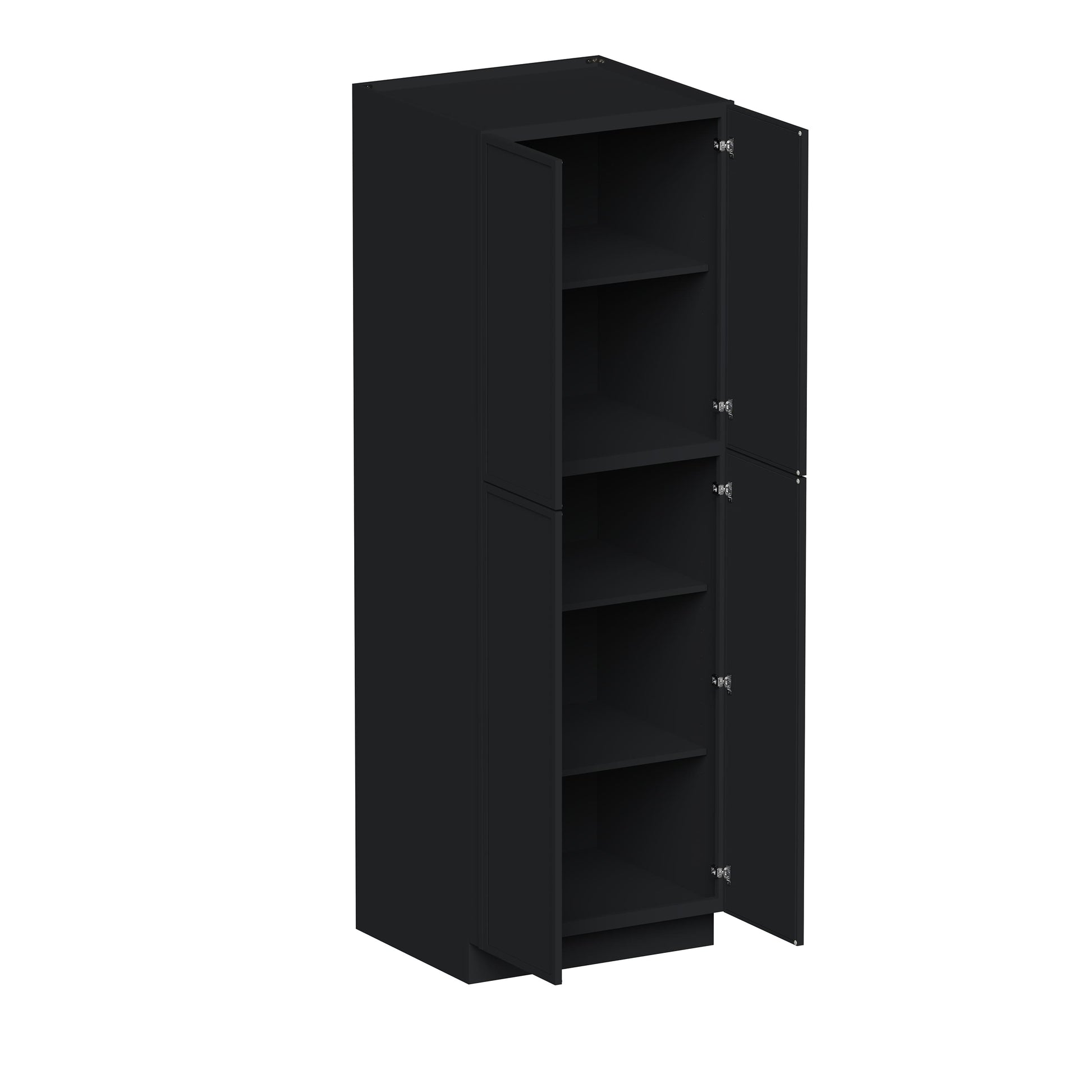 Slim Ebony Black Shaker RTA 24"/30"W x 84"/90"/96"H x 27"D 6-Size Tall Pantry Cabinet with 4 Doors and Shelves