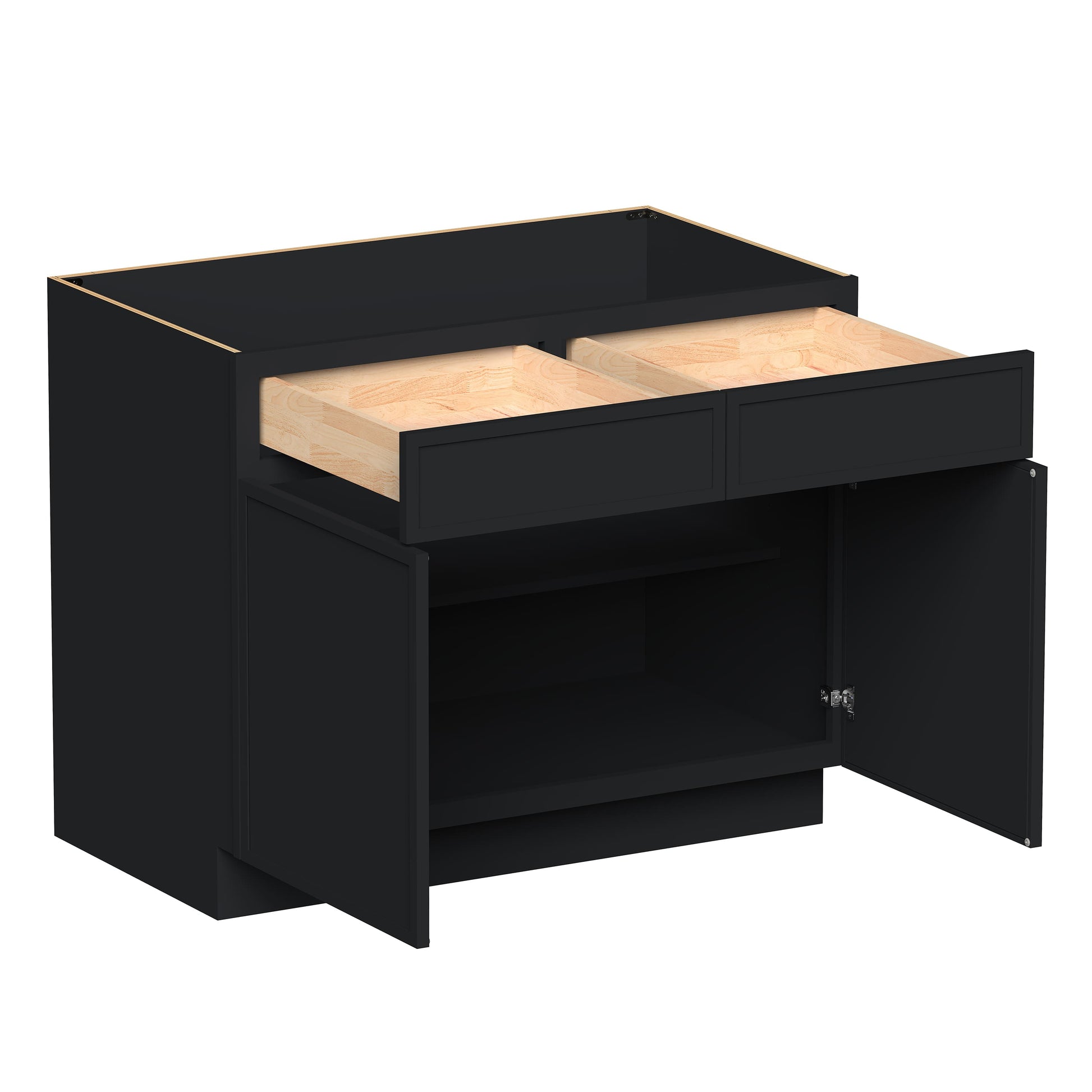 Slim Ebony Black Shaker RTA 33"/36"/39"/42"W x 34.5"H x 24"D Standard Base Cabinet with 2 Drawers and 2 Doors