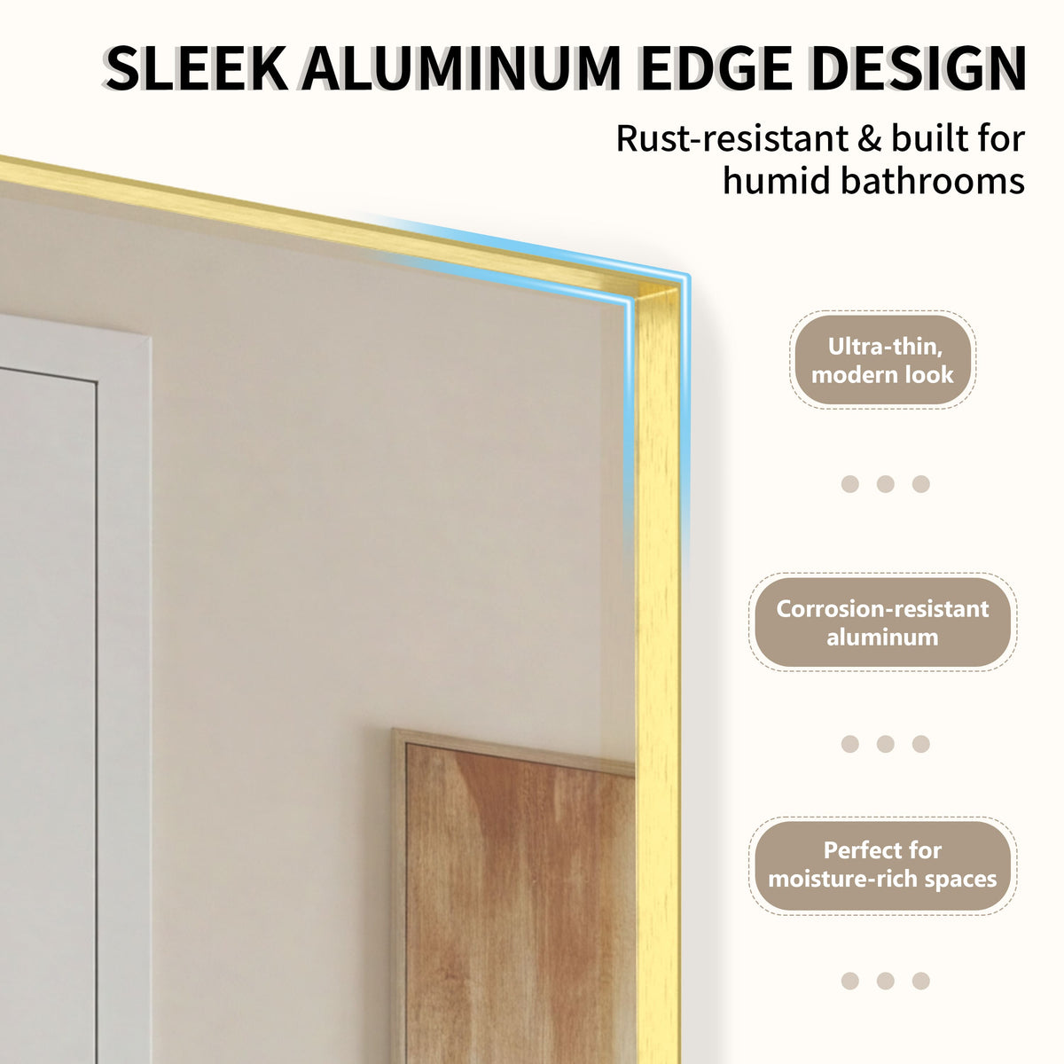 Golden/Silver Framed Tempered Glass Bathroom Mirror with HD Reflection